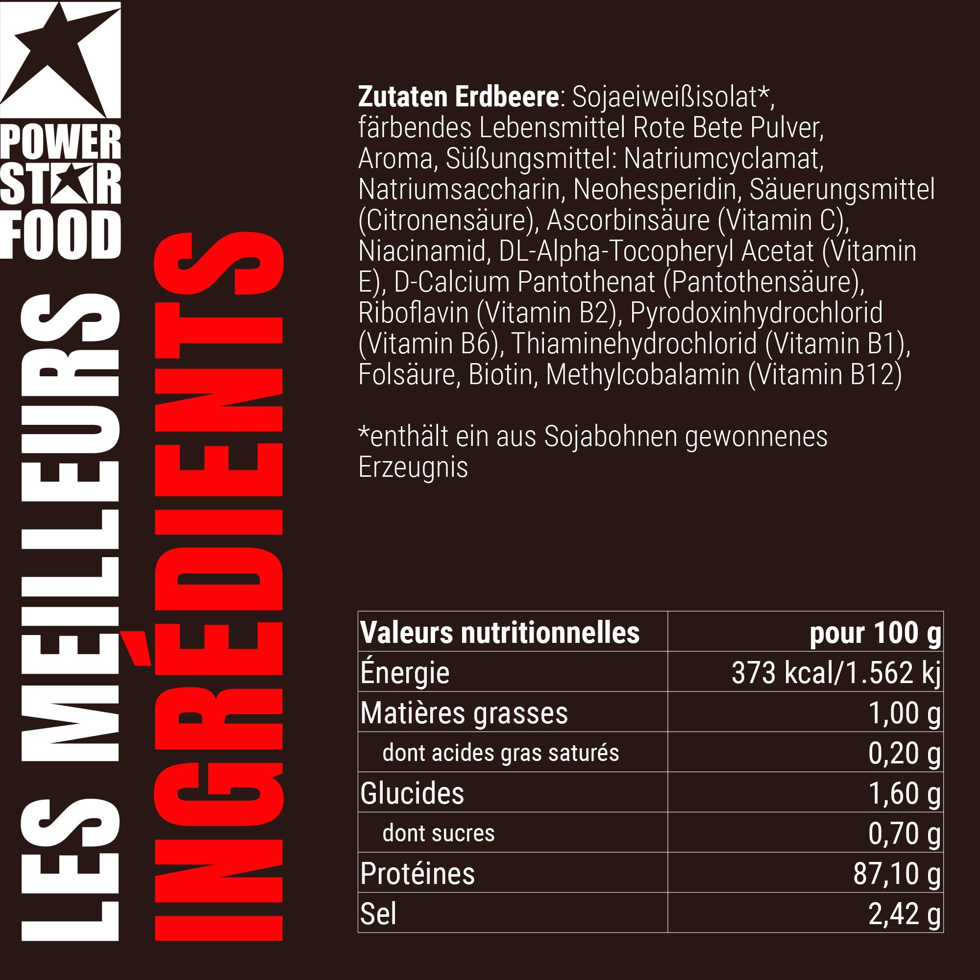 Powerstar SOY 90+ | 1kg Isolat de Protéine de Soja | Fabriqué en Allemagne | Alternative végétalienne à la Whey Protein Powder | Sans OGM | Poudre de Protéine Végétale sans Lactose | Fraise