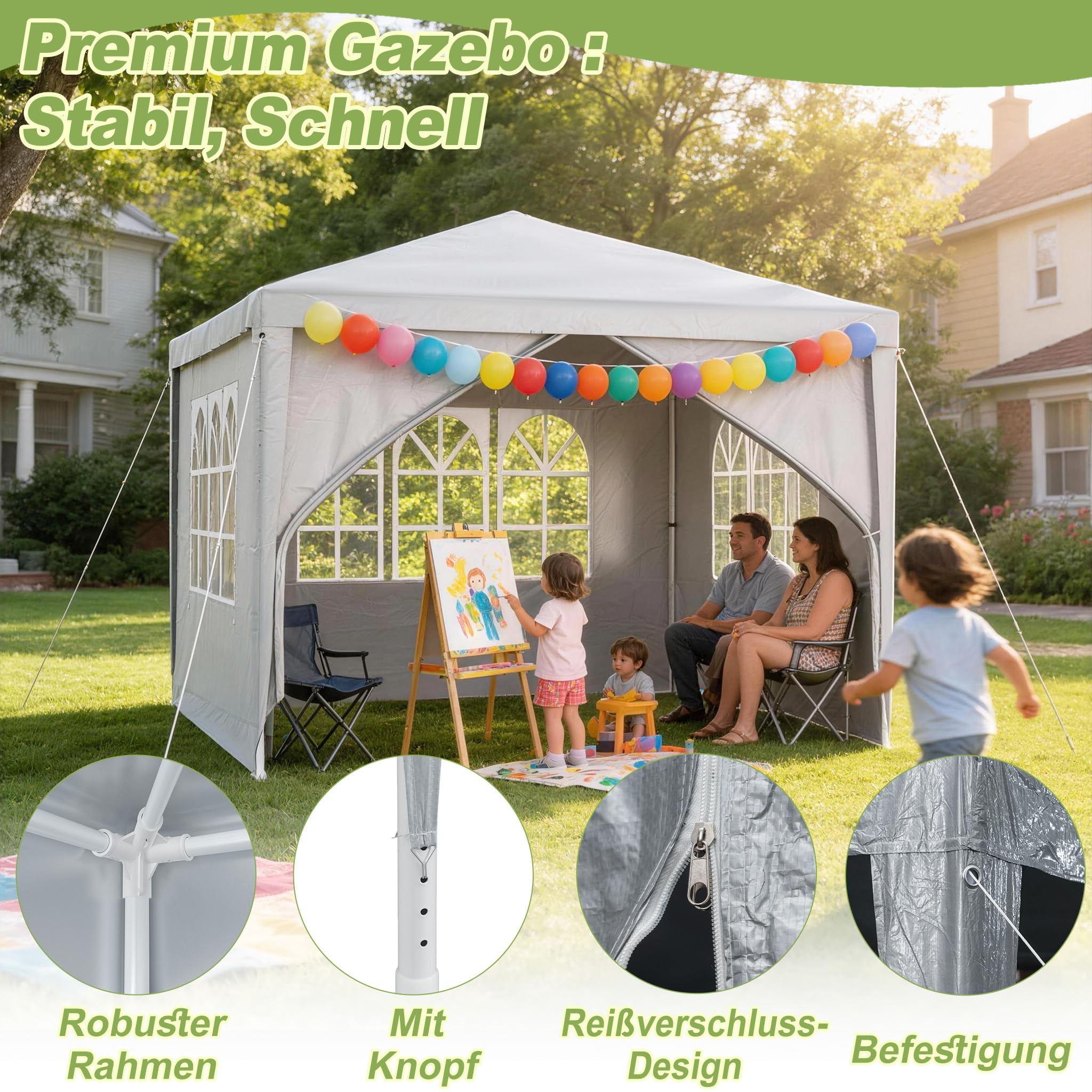ACXIN Gazebo da giardino, 3 x 6 m, con 6 pannelli laterali, impermeabile, robusto telaio in acciaio, protezione solare e resistente alle intemperie, tessuto Oxford, gazebo da giardino o barbecue per