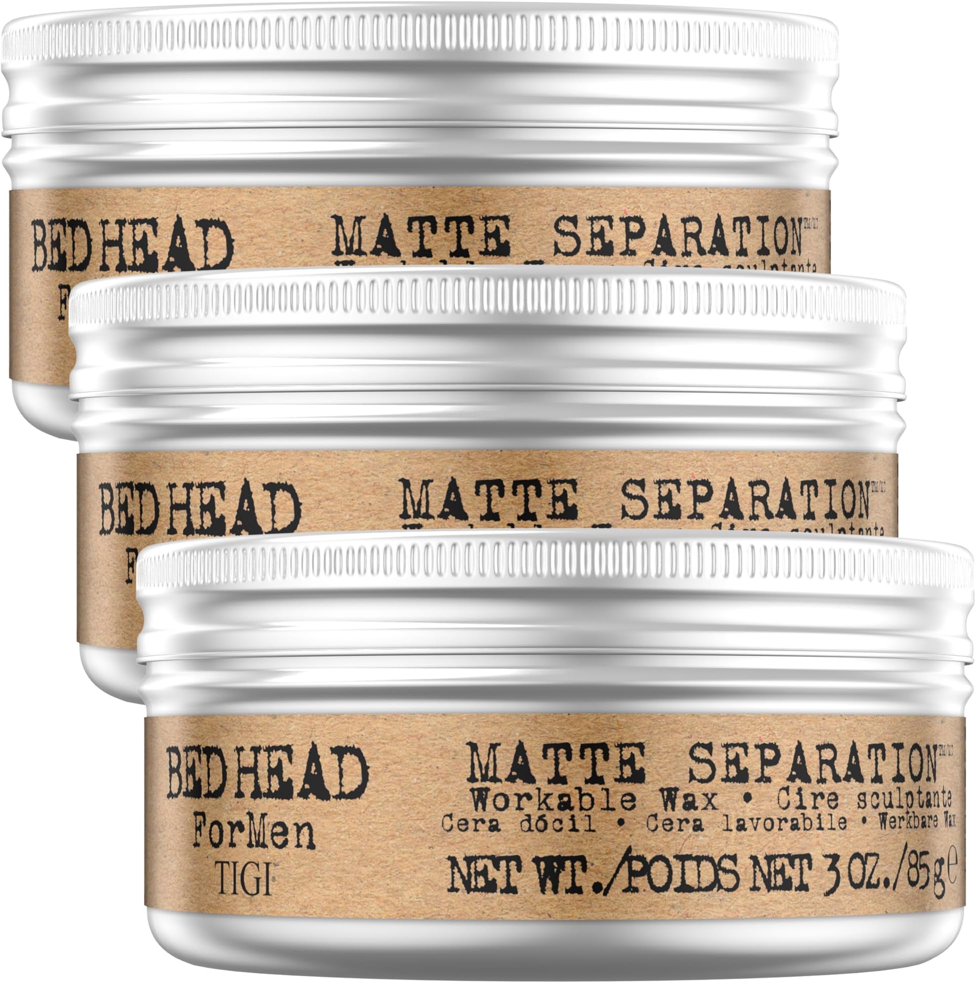 TIGI Bed Head for Men Matte Separation Workable Wax - Use for Strong Hold - For Men's Hairstyles - Use on Damp or Dry Hair - Premium Strong Hold Hair Wax, 85 g, 3 Pack