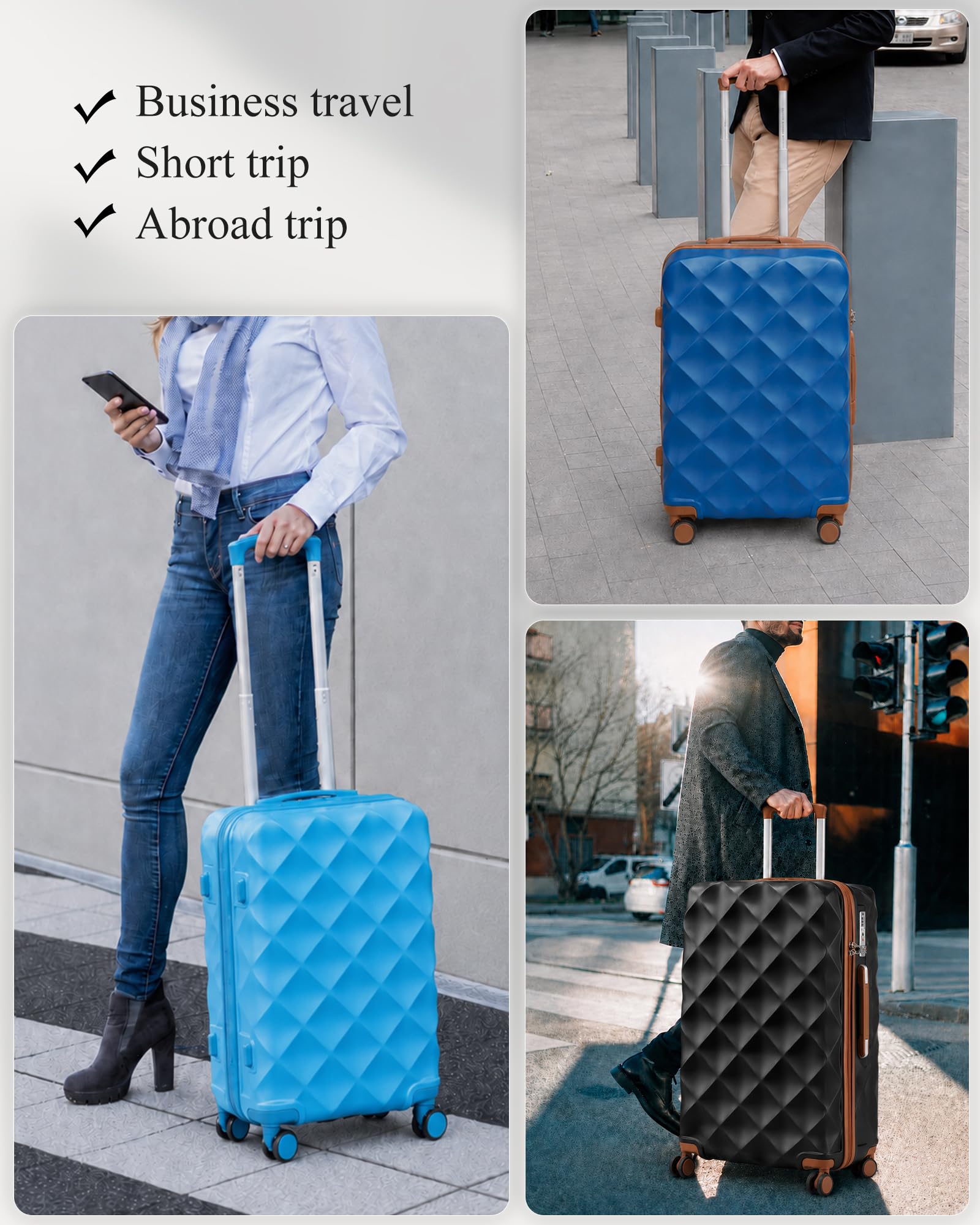 British Traveller Maleta de Cabina 54cm Maletas de Viaje Cabina Rígida con 4 Ruedas Dobles y Cierre de Combinación (Azul/Marrón)