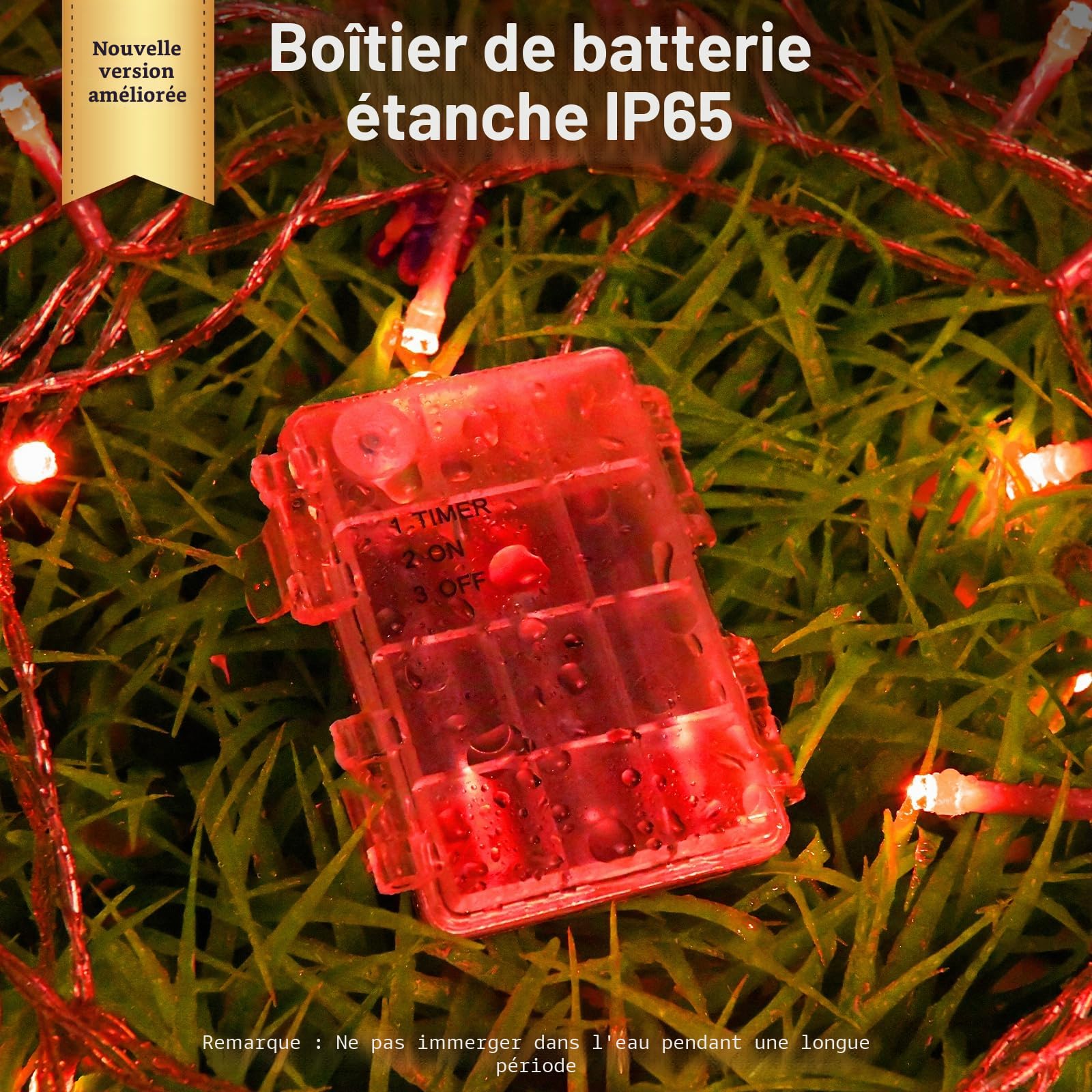 Guirlande lumineuse LED d'extérieur avec batterie étanche 3 m - Minuterie pour balcon, fenêtre, porte, murs, chambre d'enfant, chambre à coucher, Halloween, Noël, mariages, rouge
