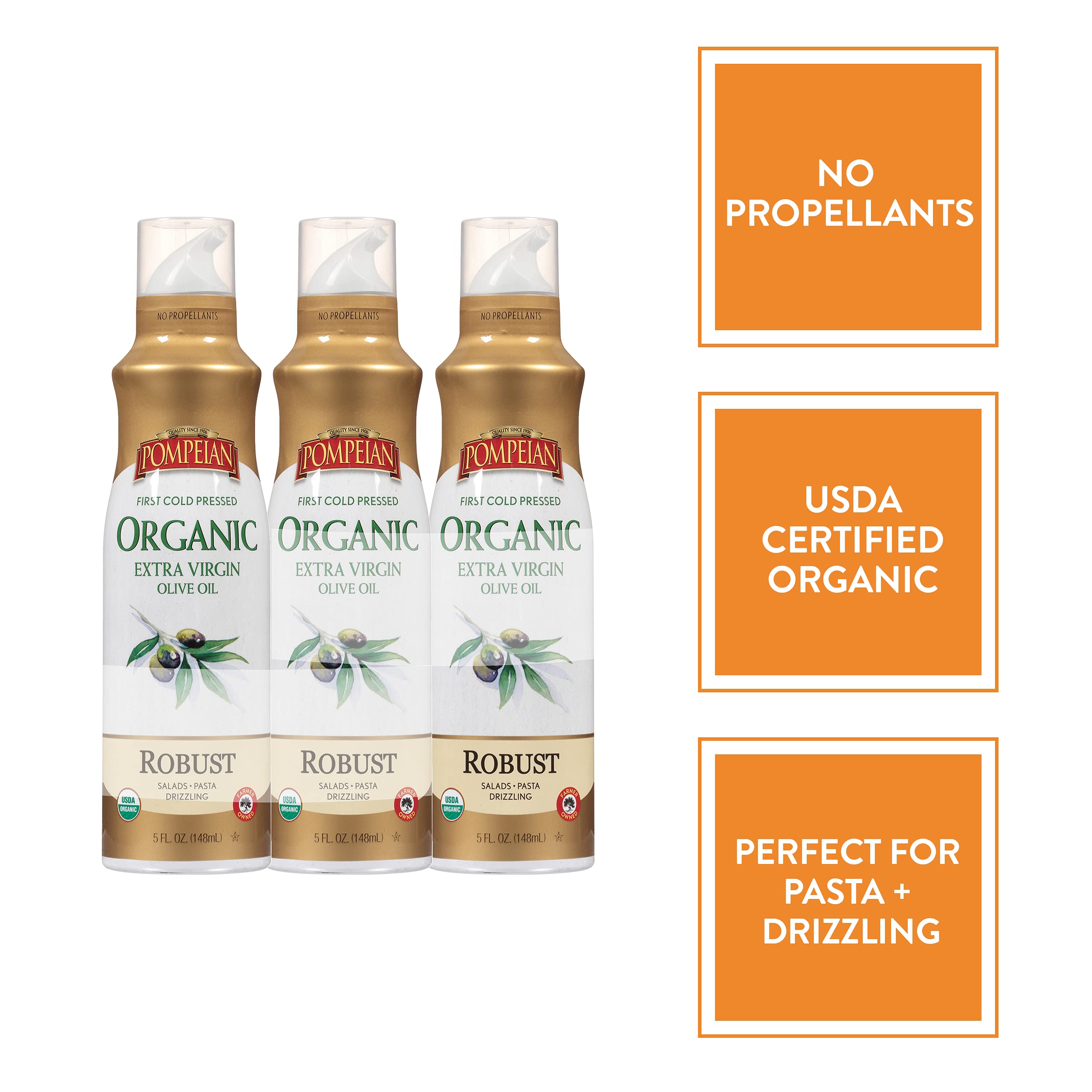 Pompeian USDA Organic Extra Virgin Olive Oil NonStick Cooking Spray, FullBodied, Perfect for