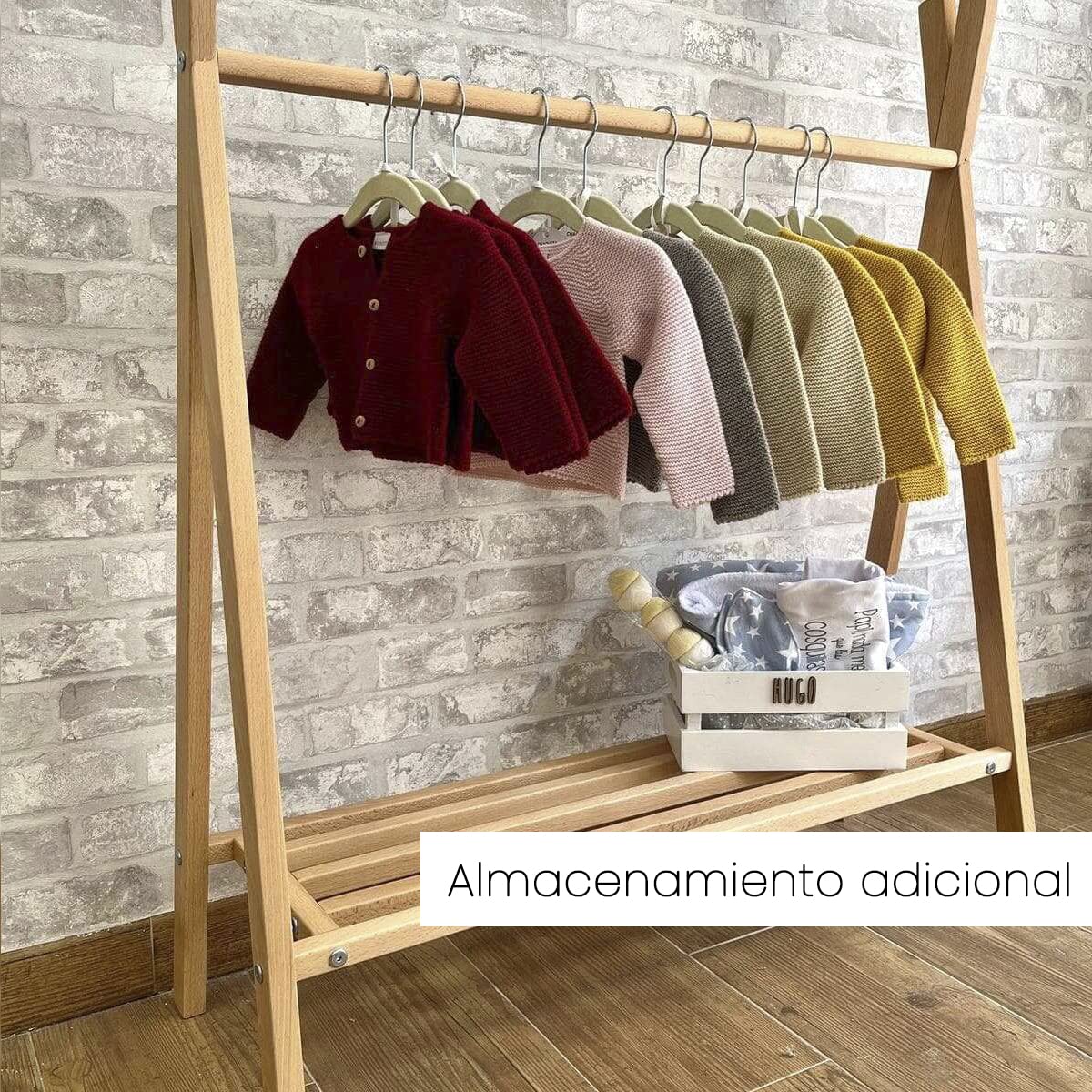 MIMUSELINA Perchero niños Perchero Tipi de madera Burro colgador abrigos ropa bebé autonomía del niño, perchero madera decoración habitación infantil (Madera Haya NATURAL)