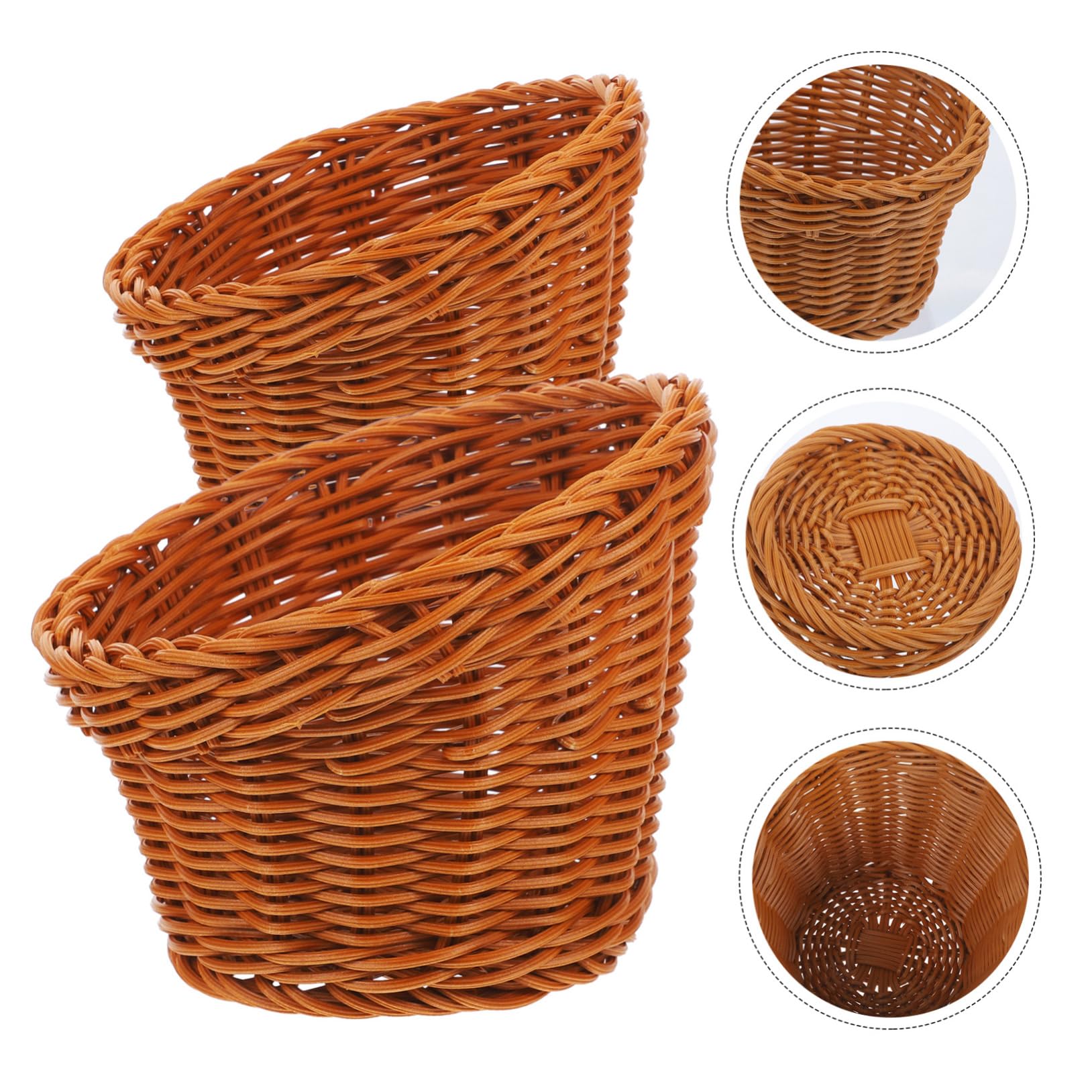 Sosoport 2Pcs Imitation Rattan Woven Basket Round Food Serving Tray Versatile Kitchen Organizer for Fruits Vegetables and More Easy to Clean Rustic Home Decor