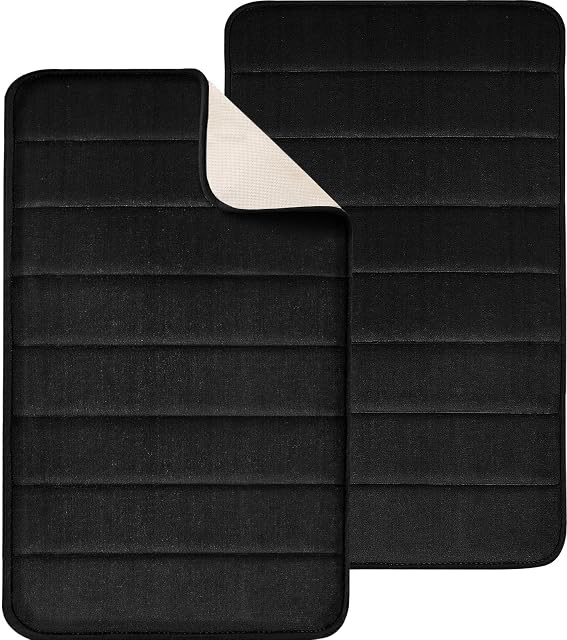 Utopia Home Memory Foam Bathmat 2 Pack Black 50x80 cm Highly Absorbent, Non-Slip Back, Coral Fleece Softness