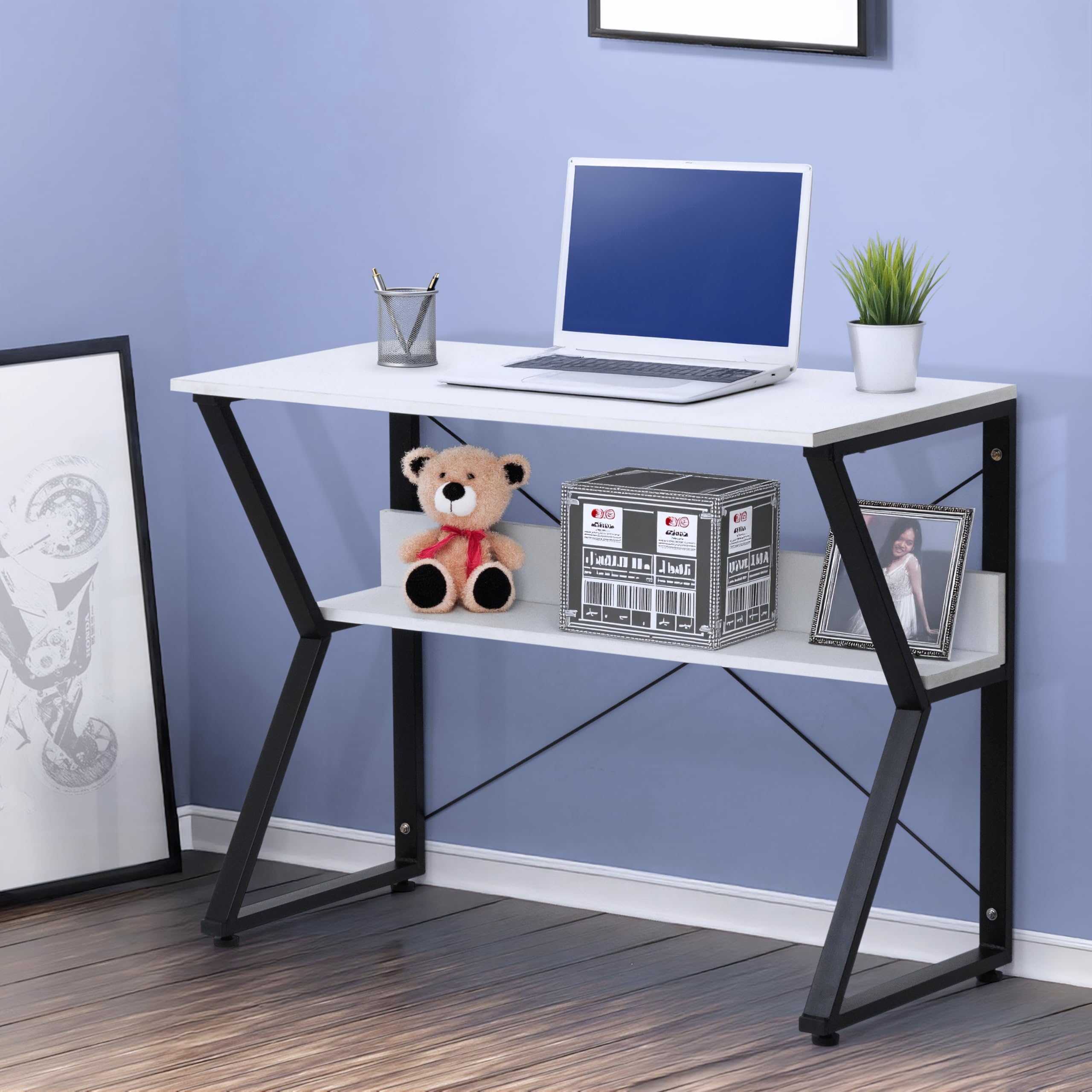 Livzing Study Table for Students - Computer Table for Home, Office Table with Storage - Desktop & Laptop Table, Office Desk - Study Computer Desk for Home (White)