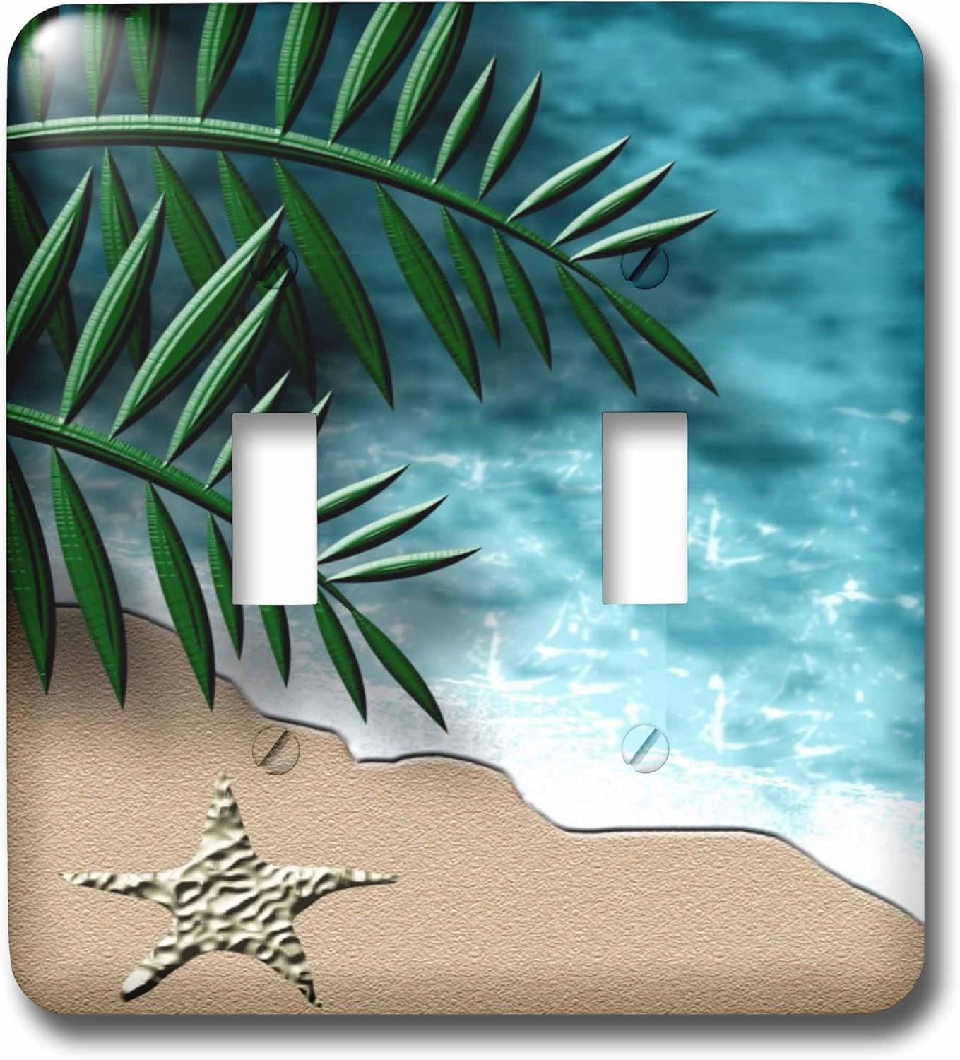 3dRose Stylized Beach Scene Shoreline Ocean Sand Starfish double toggle switch