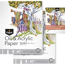 Castle Art Supplies Oil & Acrylic Paper Pad 11 x 14in | 2-Pack | 20 ورقة لكل | السماكة المثلى 350gsm / 160lb الحبوب الدقيقة ، نسيج الكتان ، جودة الفنان 11 &times; 14 ، 2-حزمة