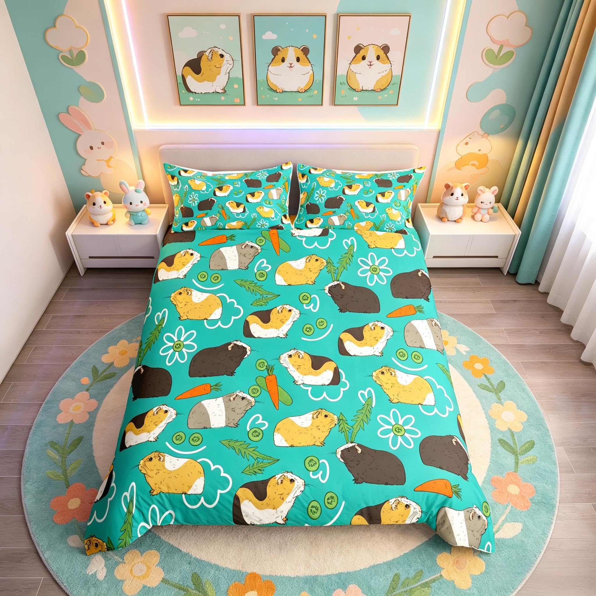 Loussiesd Hamster Bedding Set for Girls Boys Cute Guinea Pig Children Comforter Cover Decorative Pet Animal Theme Duvet Cover Carrot Vegetable Bedspread 2Pcs with 1 Pillowcase Junior/Cot Bed Size — image 1