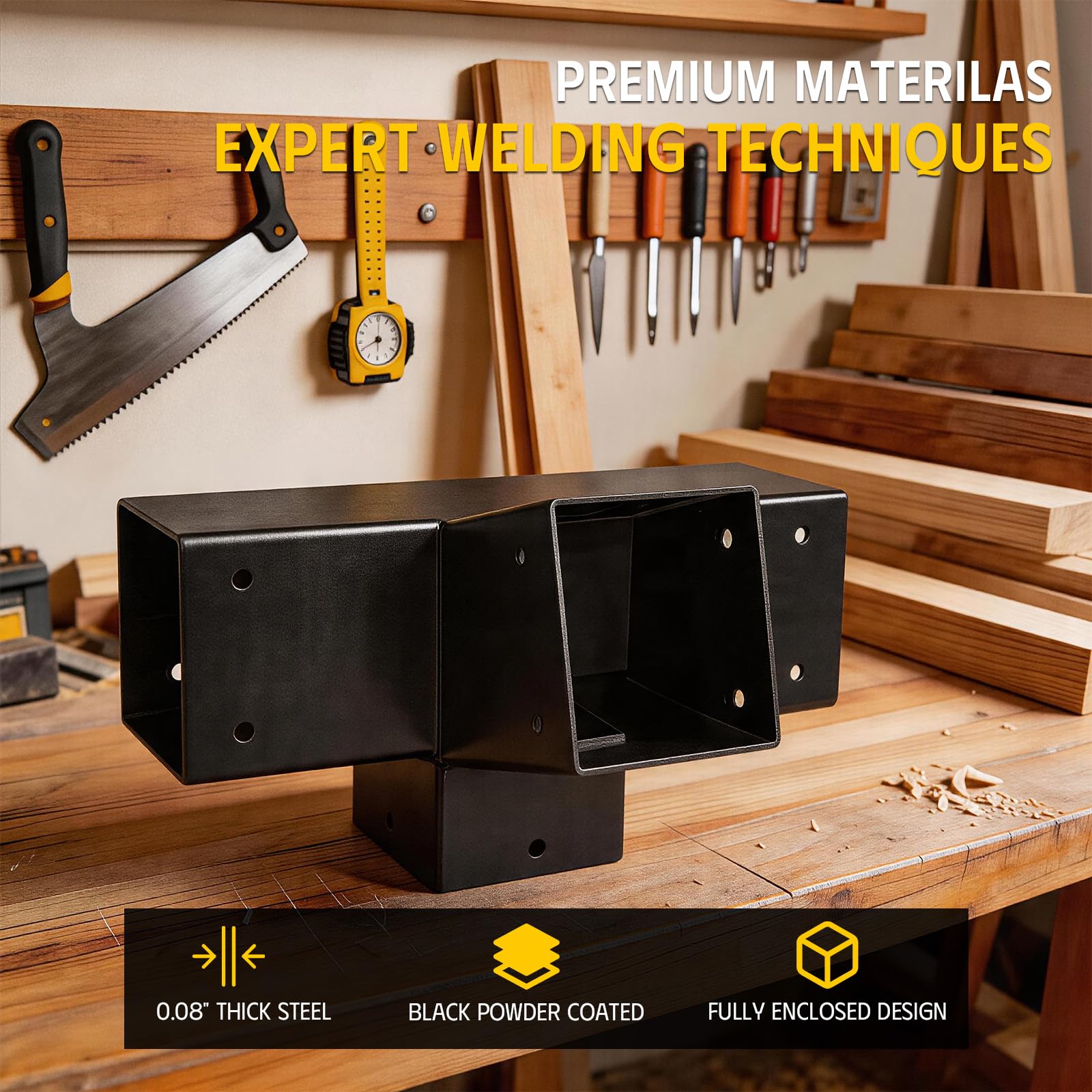 Kit di staffe inclinate per tetto pergolato, confezione da 2, staffe angolari a 4 vie a 15 gradi ad angolo retto per legname da 4 x 4 (attuale: 8,9 x 8,9 cm) per padiglioni, gazebo, portici
