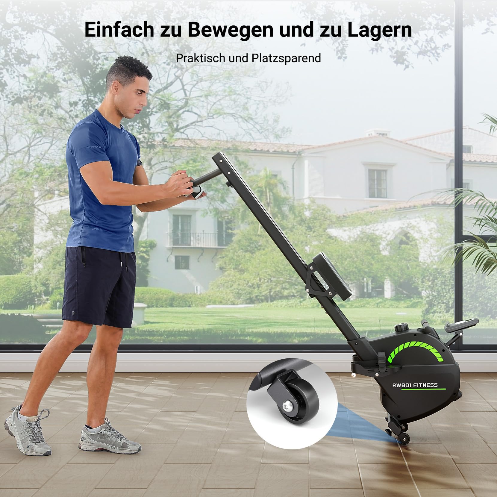 Dripex Rudermaschine für Zuhause Klappbar, Magnetwiderstand 16 Stufen, Stabile Doppelgleitschiene mit ruhigem Lauf, Bluetooth APP Anbindung & LCD Display, Bis 130kg Belastbar für jeden Fitnesslevel