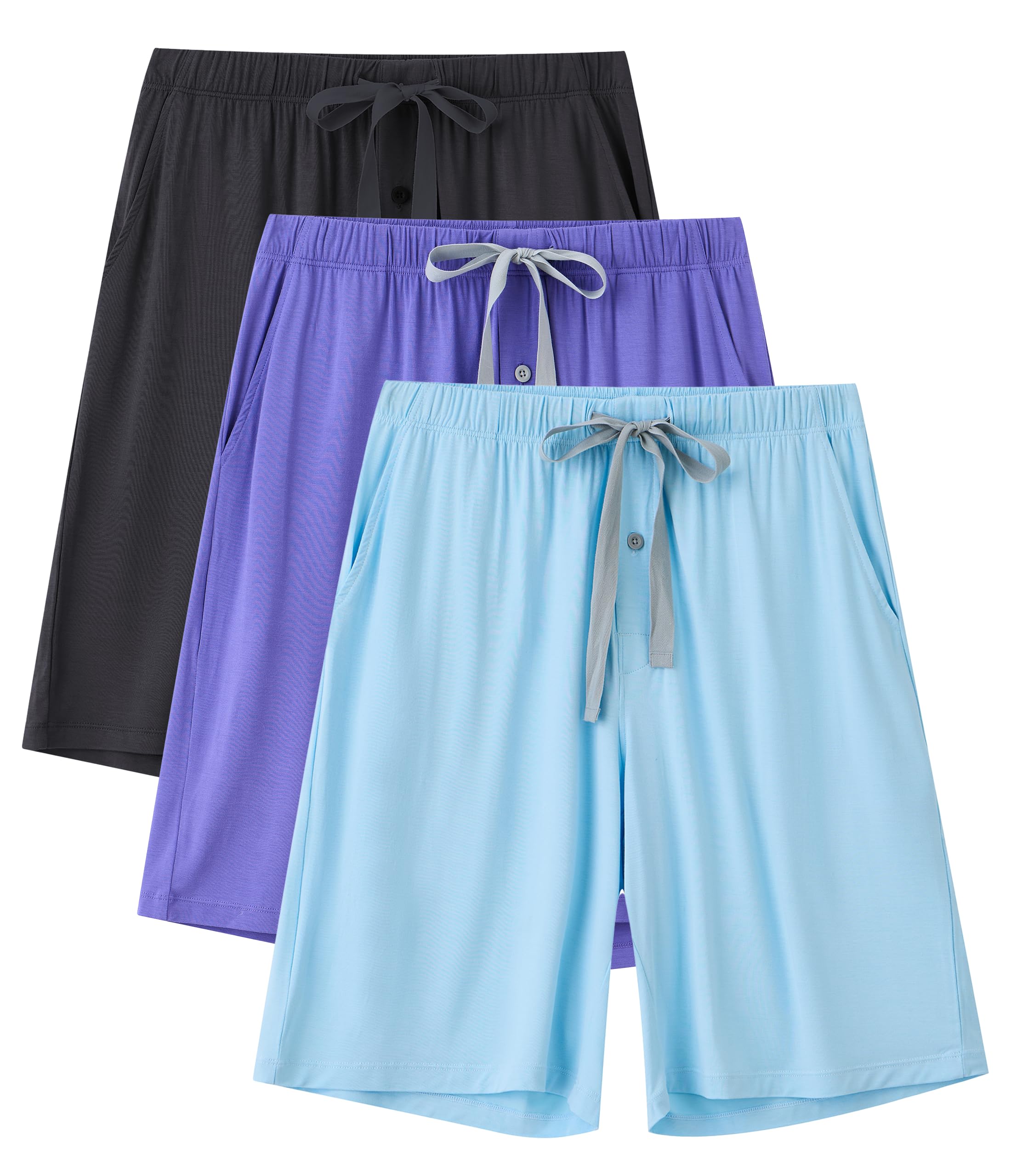 COLORFULLEAF Schlafanzughose Herren Bambus Kurz Pyjamahose Schlafhose Schlafshorts Sommer Männer Bermudahose mit Seitentaschen