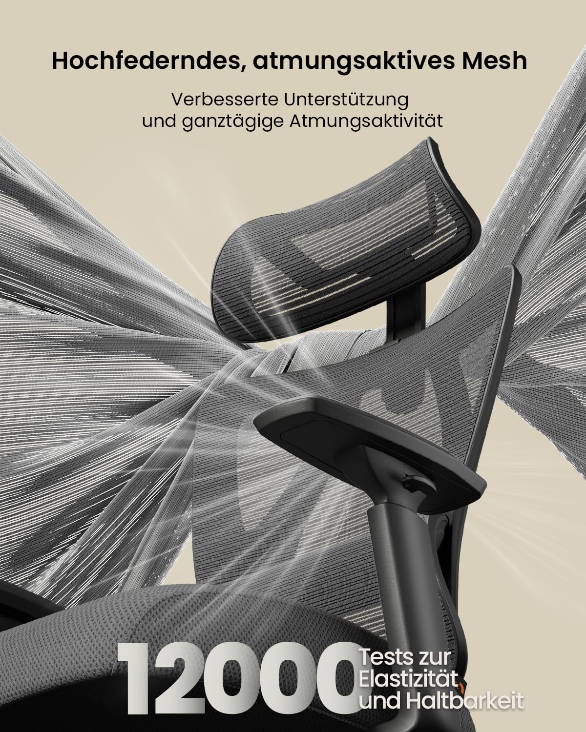 ProtoArc EC100 Ergonomischer Bürostuhl – Computer-Schreibtischstuhl mit 10 cm dickem Federkissen, Lendenwirbelstütze, Verstellbarer Armlehne & Kopfstütze, Mesh-Drehstuhl für Home-Office, Schwarz