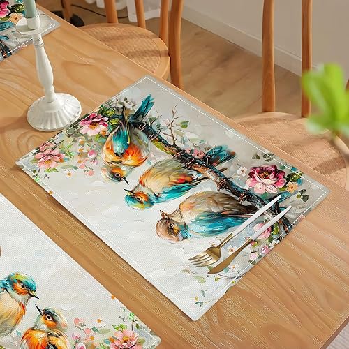 Vista 20 de Juego de 4 manteles individuales botánicos con diseño de flores, plantas botánicas, hojas de flores, rústico, floral, impermeable, lavable