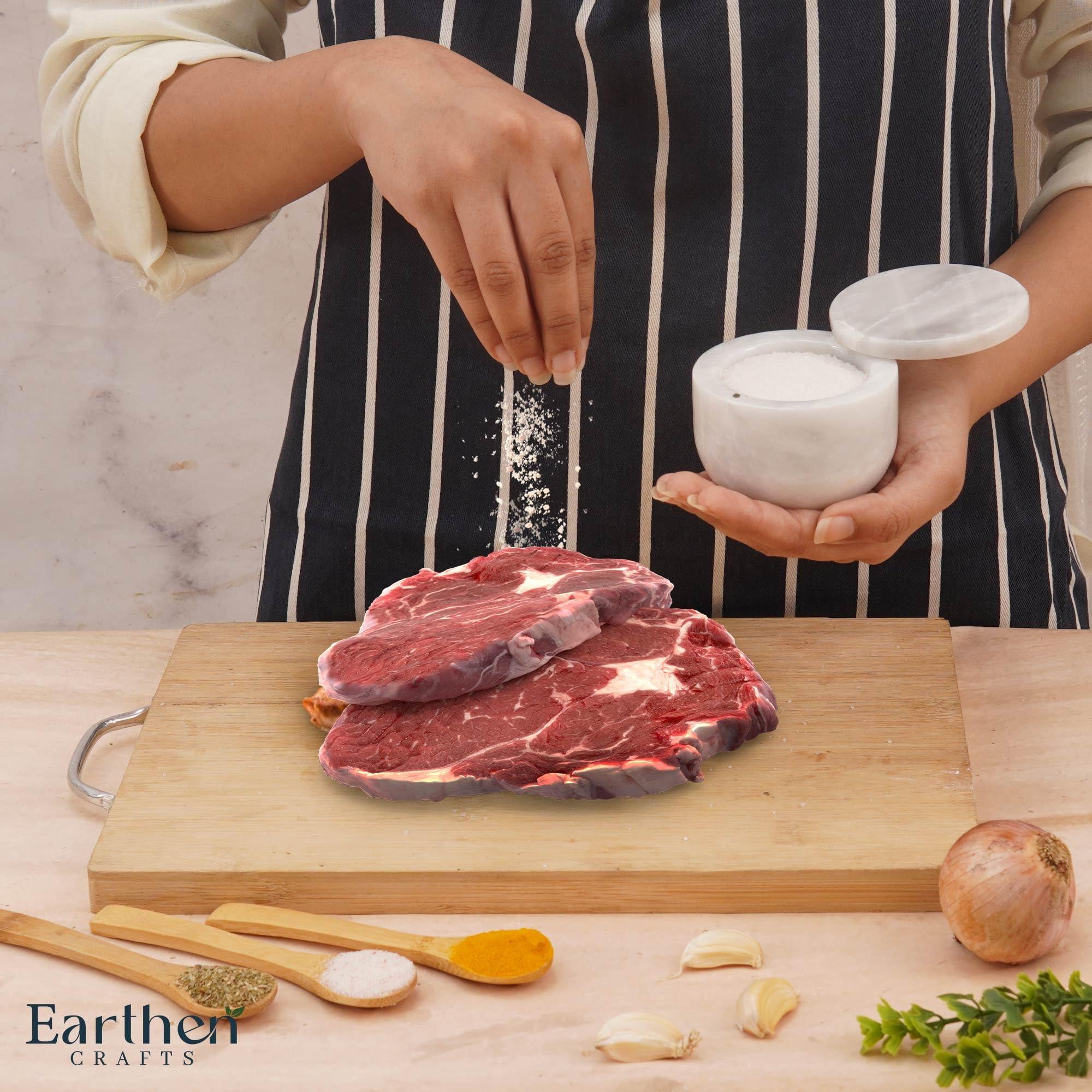 Saliera in marmo bianco da 7,6 cm, con coperchio, contenitore per sale con chiusura magnetica per bancone della cucina, contenitore per sale e spezie, barattoli per condimenti da tavola