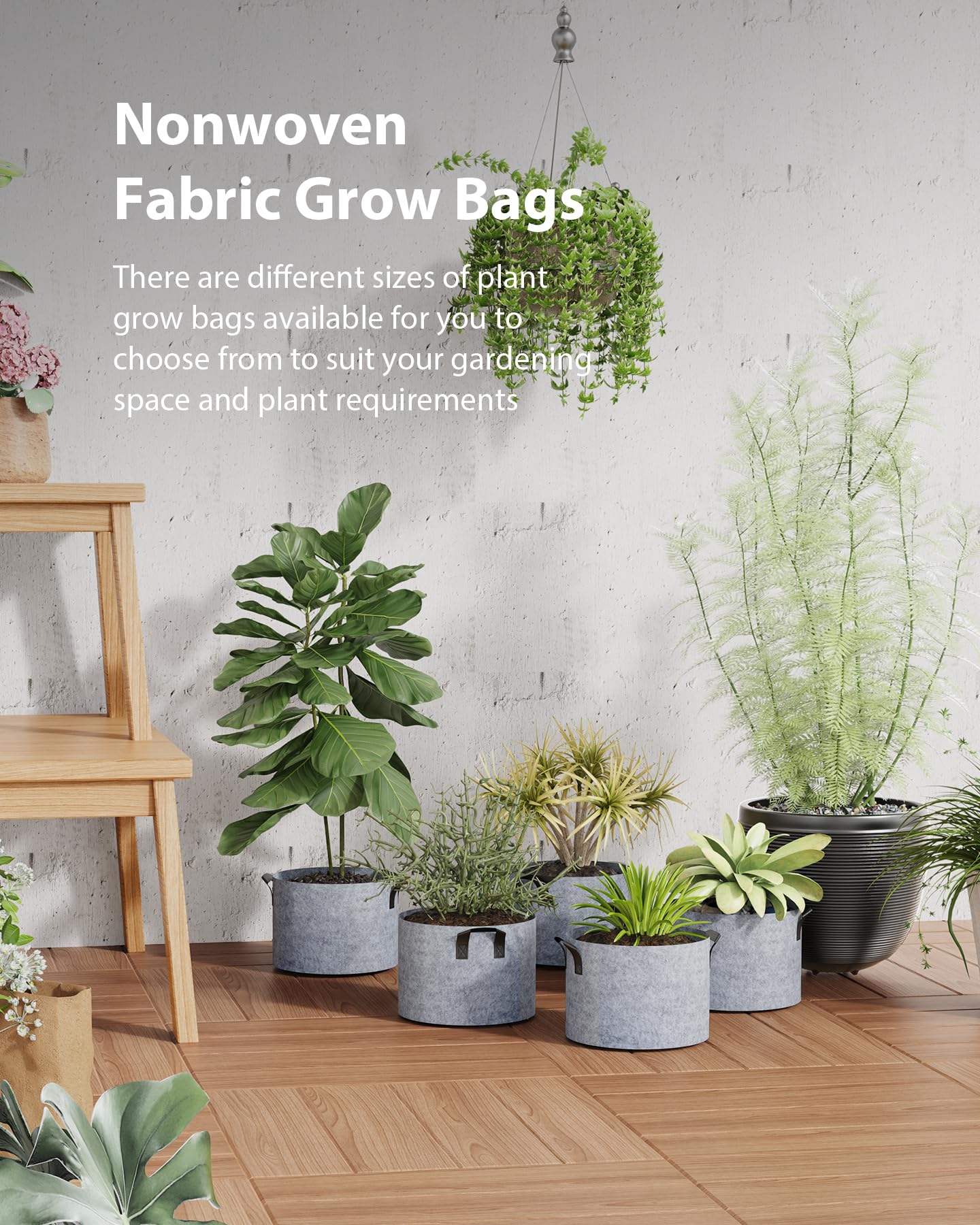 Paquete de 5 bolsas de cultivo gruesas de 15 galones, macetas de tela no tejida multiusos con asas duraderas, macetas de jardín al aire libre para frutas, verduras, flores, hierbas, plantas