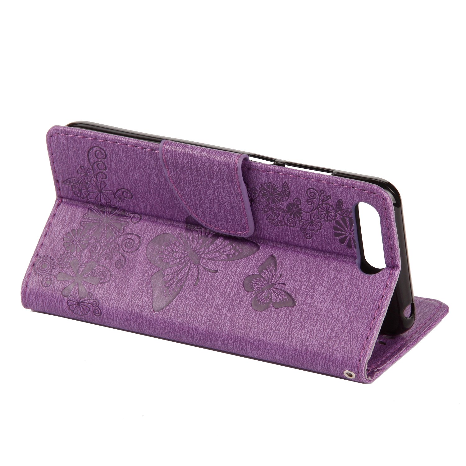 Ougger Huawei Y6 (2018) Case Butterfly Veins Premium PU Leather Wallet Cover Flip Case Stand Magnetic Protective Bumper Pouch Holster for Huawei Y6 (2018) with ID Credit Cards Slot (Purple)