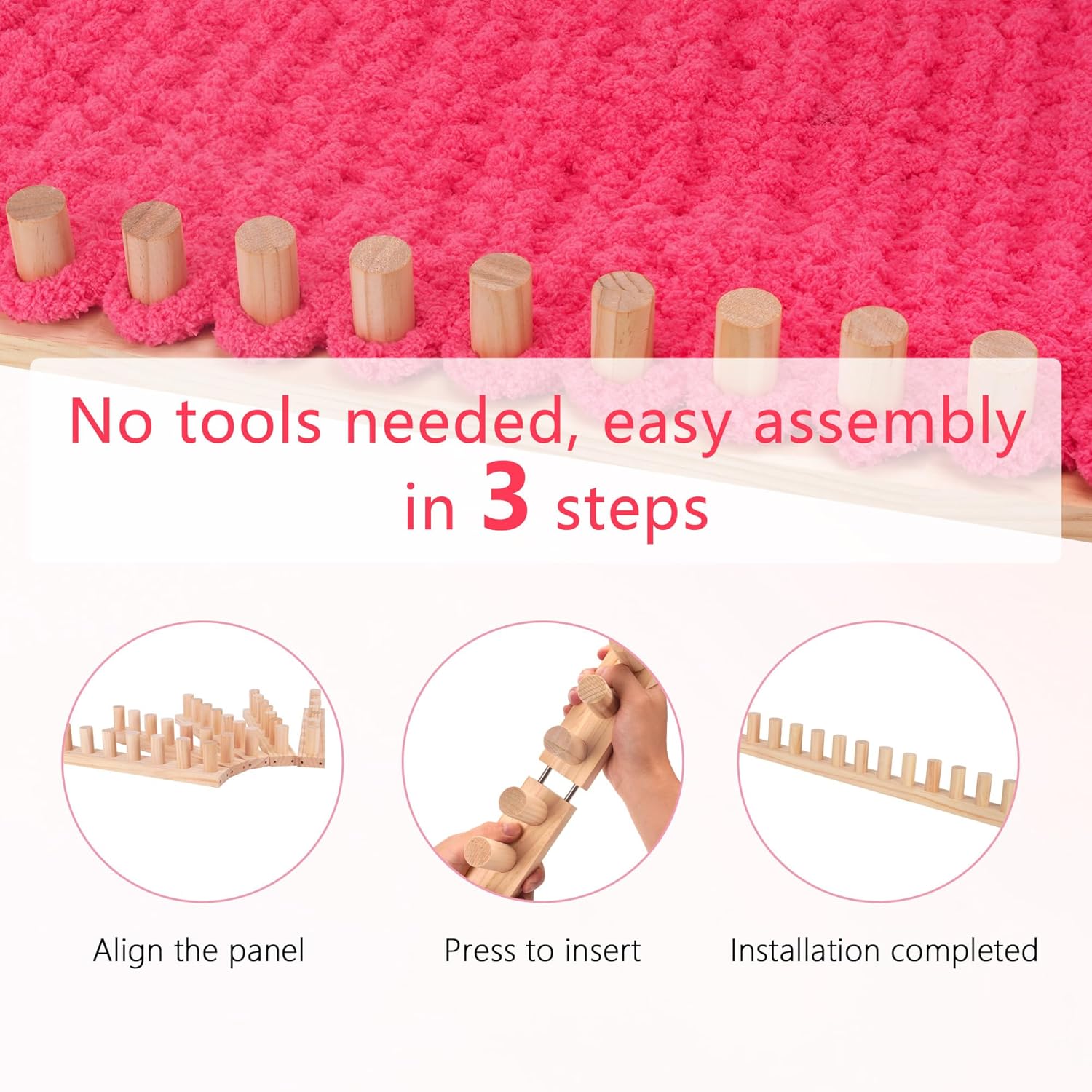 68" Chunky Blanket Loom Kit for DIY No-Needle Hand Knitting Adjustable Wooden Loom Frame Beginner Friendly Yarn Craft for Home Decor & Large Throw Blankets