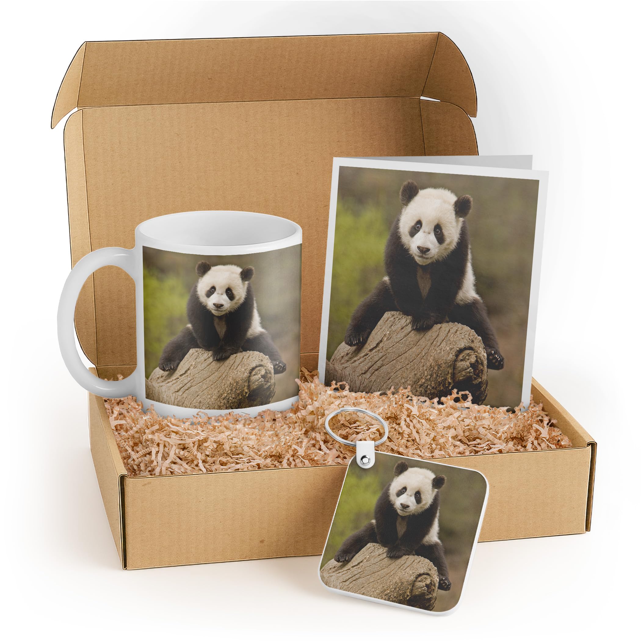 3dRose Cute Baby Panda Gift Set with Mug, Keychain, and Card – Perfect for Animal Lovers, Kids' Birthdays, and Nature Enthusiasts