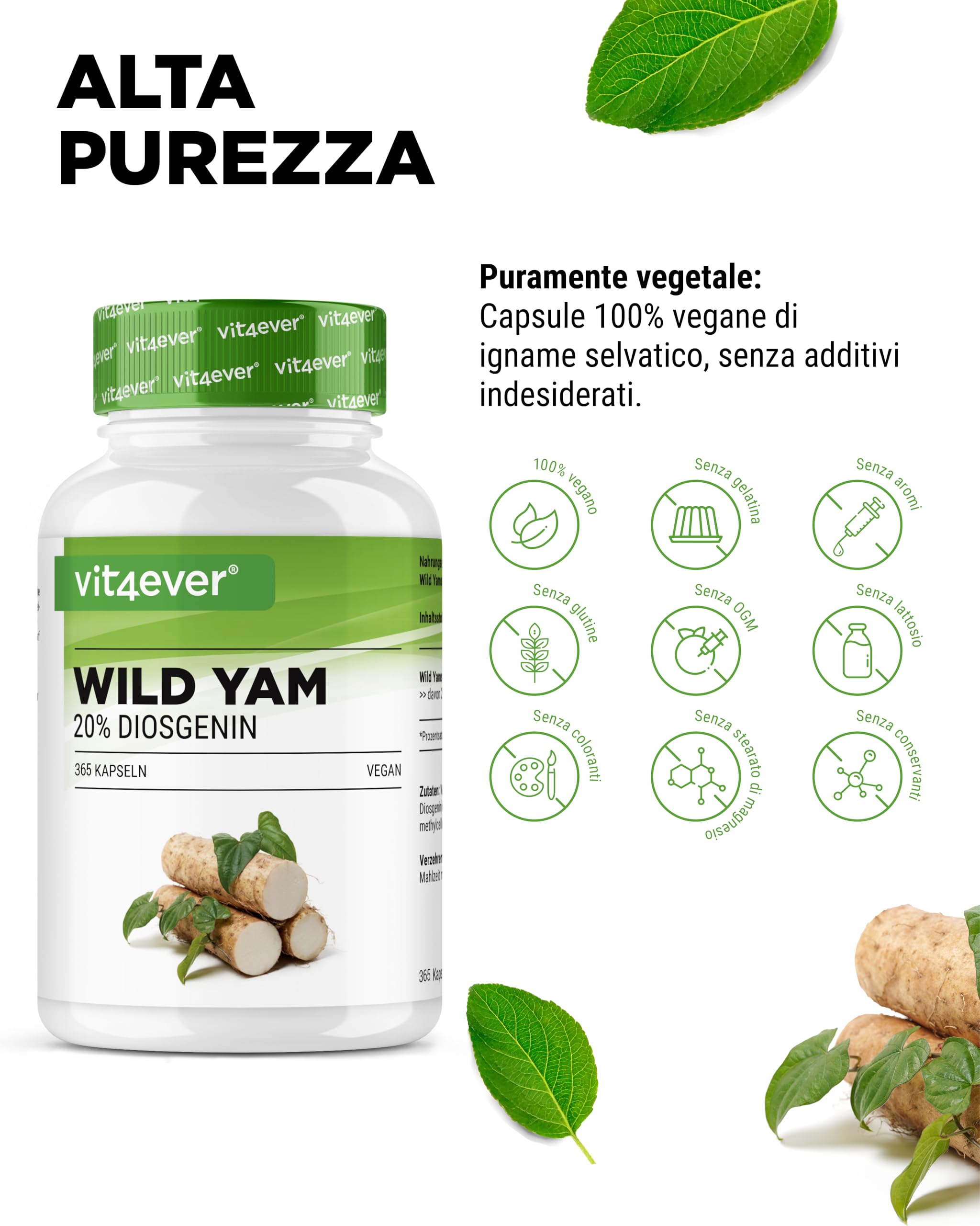 Estratto di radice di igname selvatico - 365 capsule - Radice di igname selvatico originale messicano - Dosaggio elevato con 880 mg di estratto (compresi 176 mg di diosgenina) per dose giornaliera