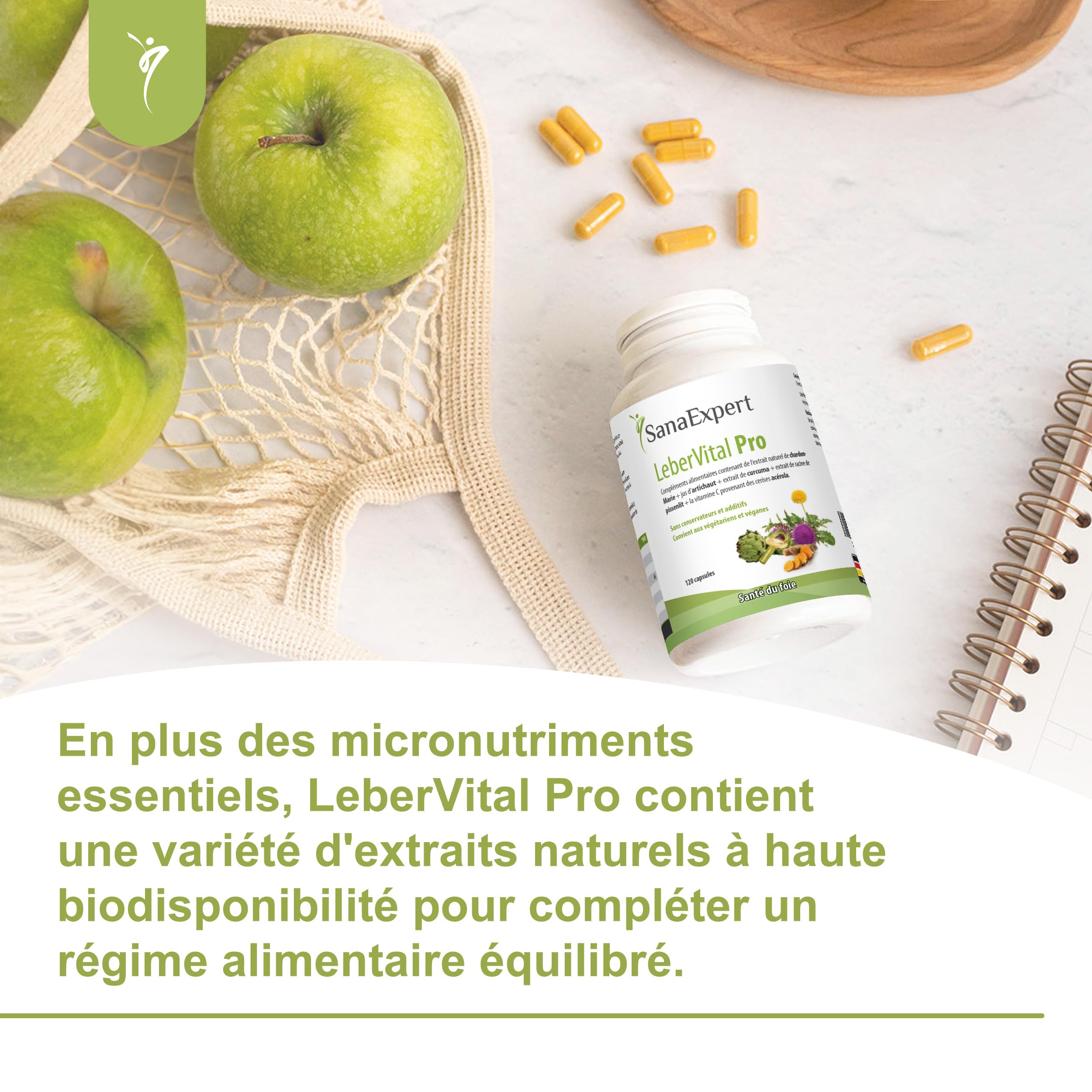 SanaExpert LeberVital Pro | Chardon-Marie titré à 70% de silymarine, Curcuma, Artichaut, Pissenlit & Vitamine C (acérola) | 120 gélules vegan, sans gluten ni lactose | Fabriqué en Allemagne