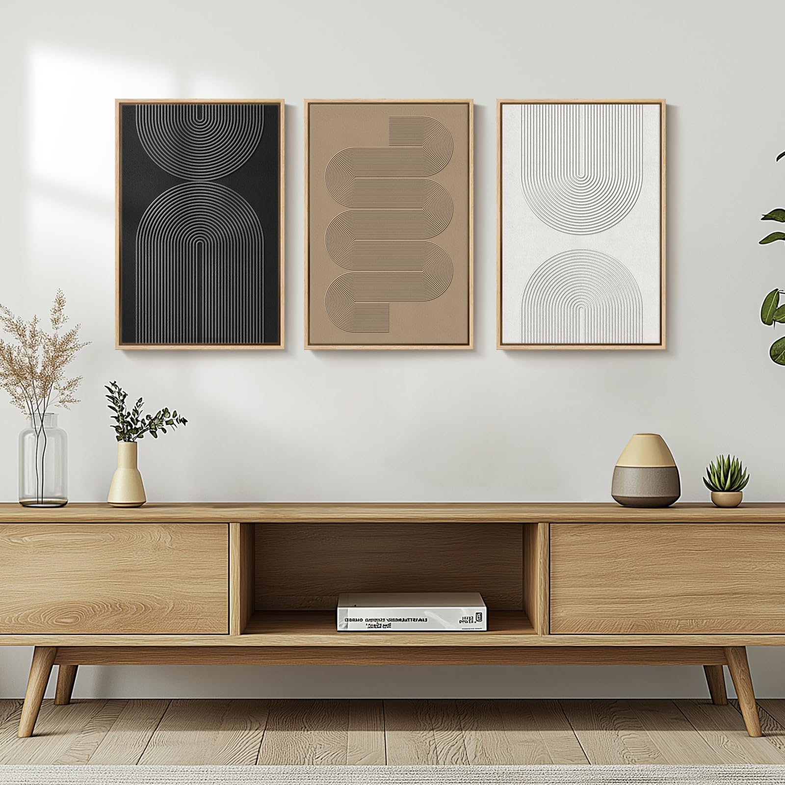 Großes 3-teiliges Wandbild-Set – Abstrakte Boho-Wandkunst, 61 X 91 Cm, 3D-Struktur In Schwarz-Weiß-Braun