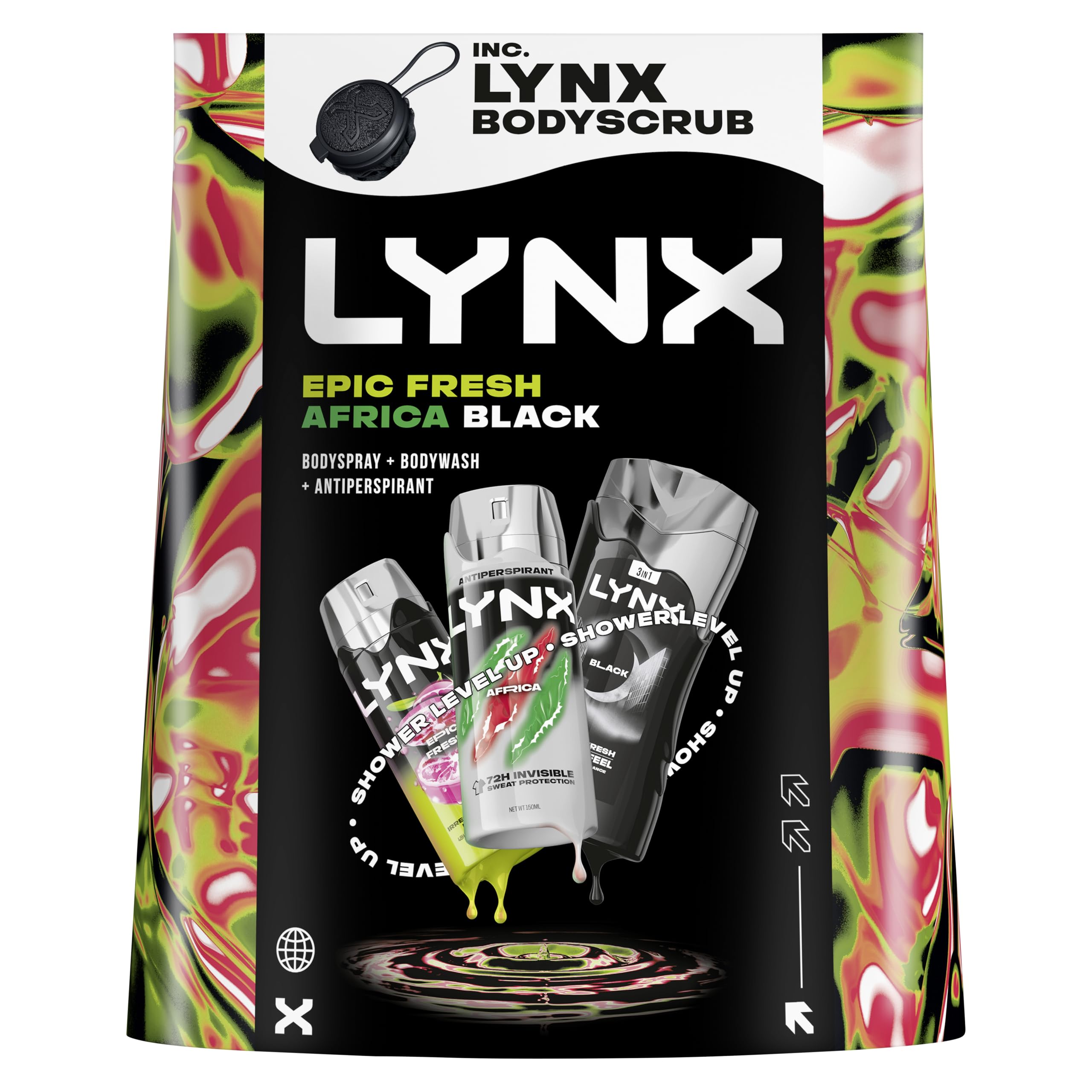 Lynx All Stars Trio Gift Set with a body wash, a body spray, an antiperspirant and a body scrub tool perfect for any occasion 3 piece