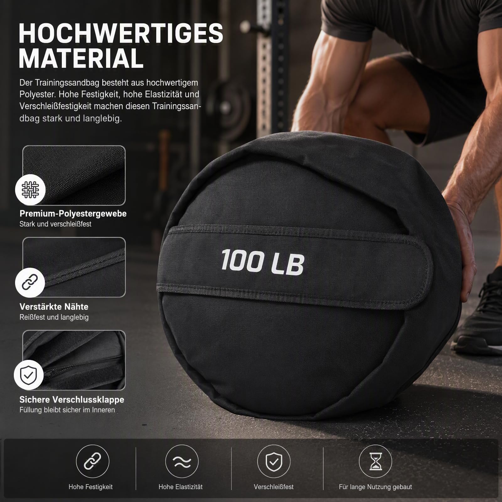 Worek obciążeniowy Capacity Sand Bag Power Bag, 30-45 kg / 66-100 lLB, czarny, poliester, worek na piasek, worek treningowy, do treningu siłowego, fitnessu, podnoszenia ciężarów