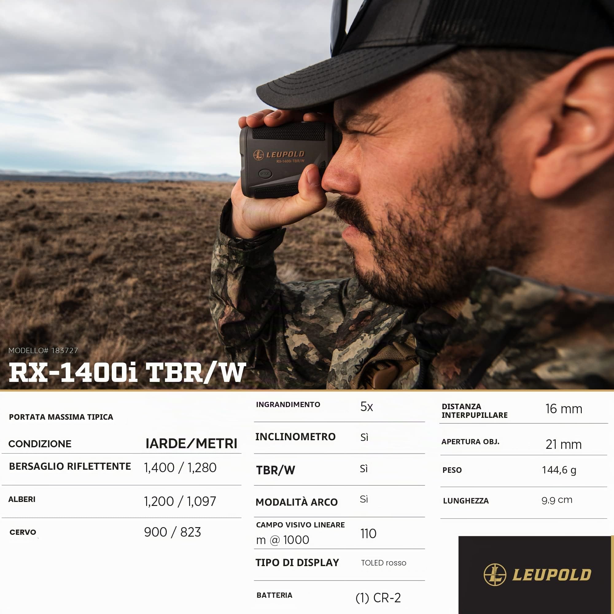 Leupold Telemetro RX-1400I TBR/W Gen 2 w/Flightpath, nero/grigio