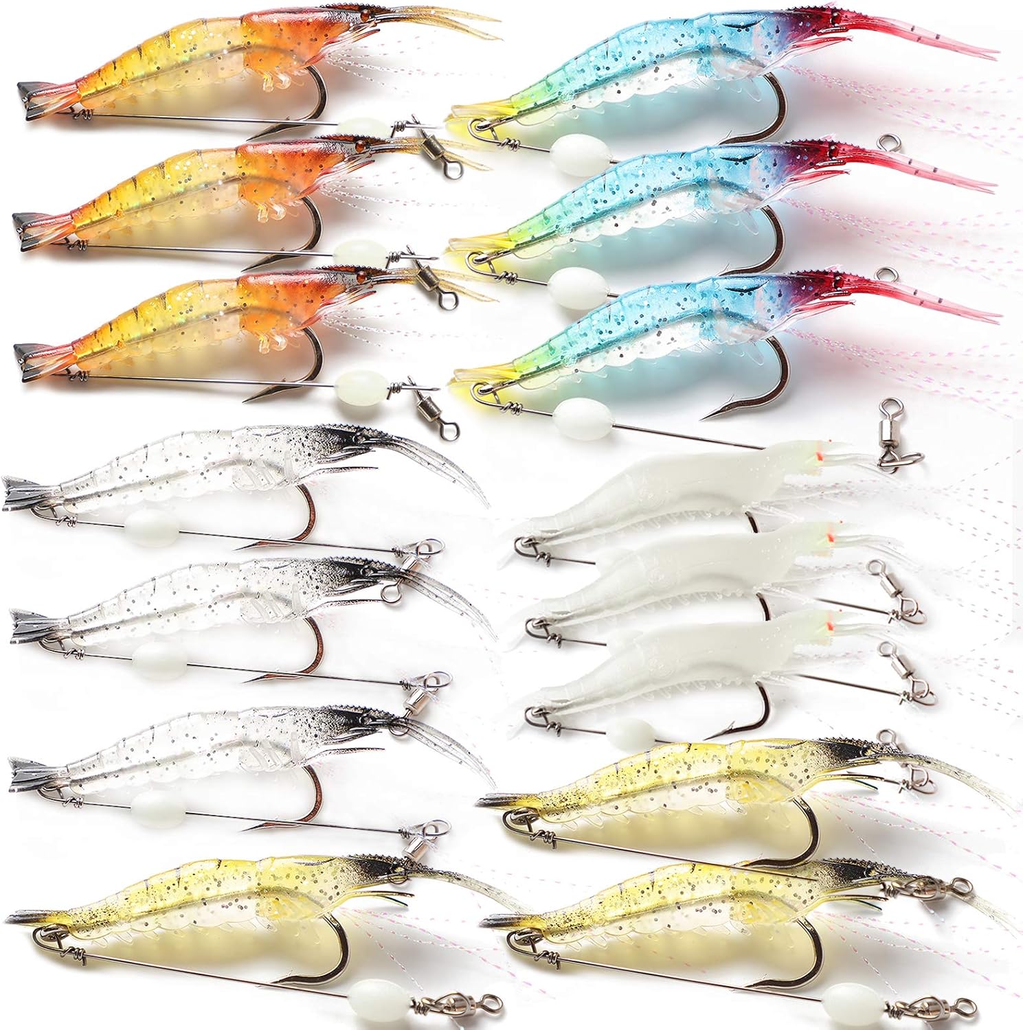 L PATTERN Fishing Shrimp Lures 15pcs Soft Shrimp Bait Set
