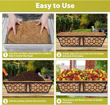 Legigo 2 Pack Rectangle Coco Liners for Planters- 36 Inch Window Box Liners