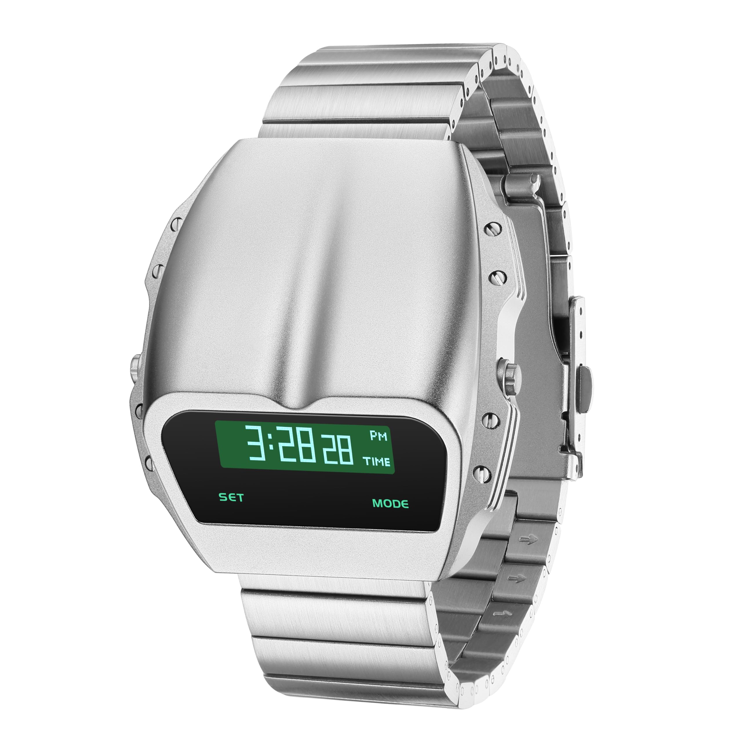 BENLYDESIGNUnique Metal Watch, OLED Mens Digital Watches, Lift-to-Wake Screen, Silicone or Stainless Steel Strap, 30M Waterproof