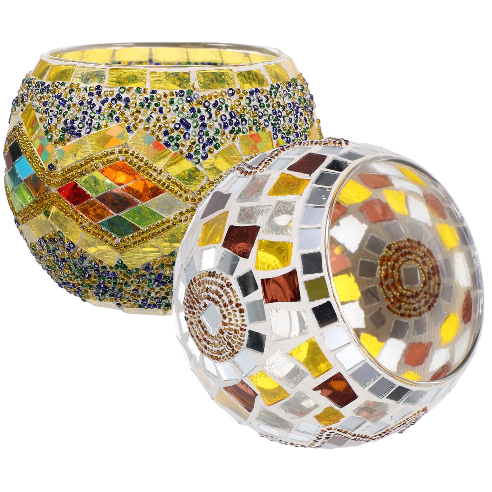 Balacoo Portacandele in Vetro Mosaico 2 Pezzi per Decorazione Casa e Banchetto, Stile Classico e Creativo, come Centrotavola Moderno