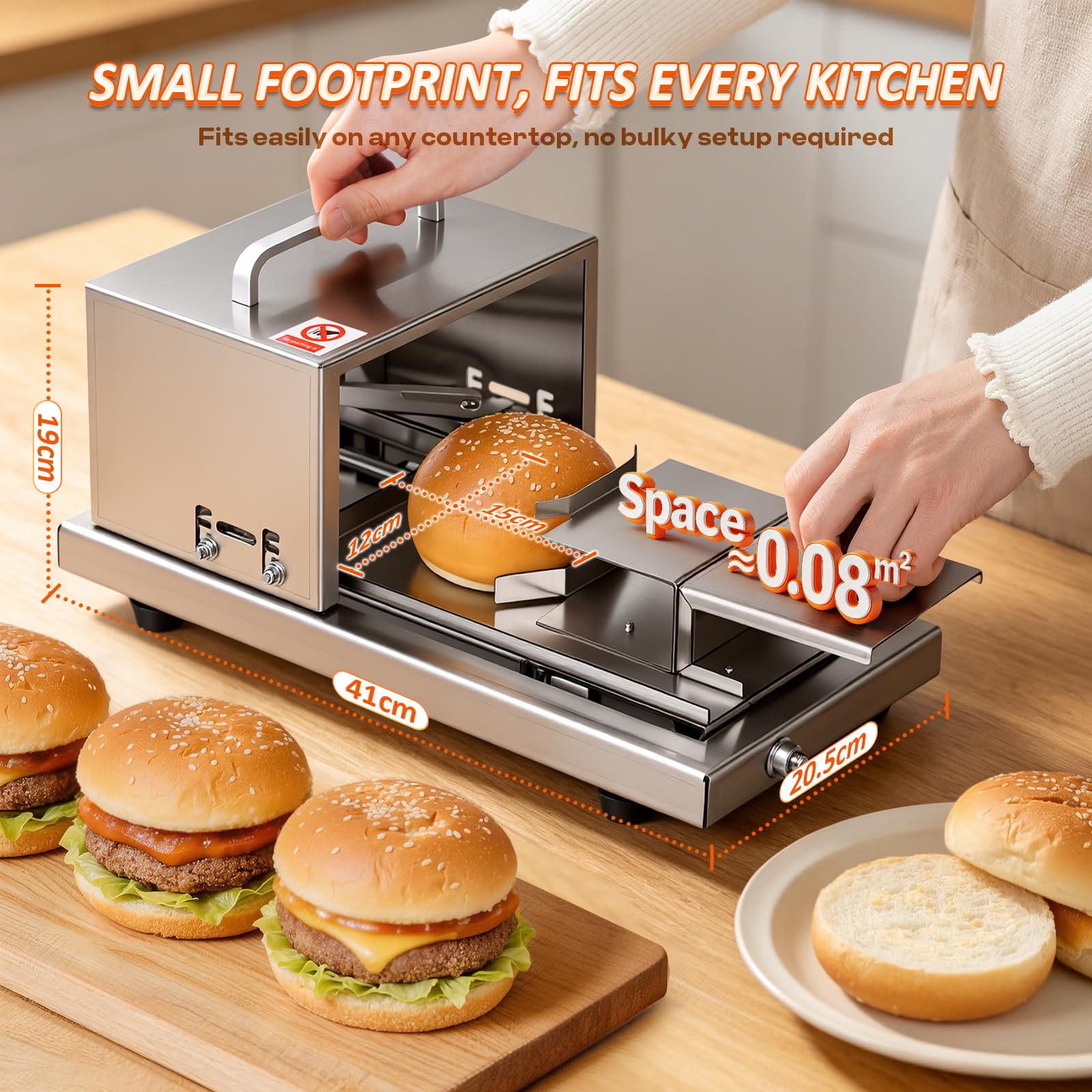 BAOSHISHAN Cortadora de panecillos para hamburguesas | Máquina porcionadora de pan y bagels, altura de corte regulable en 4 niveles