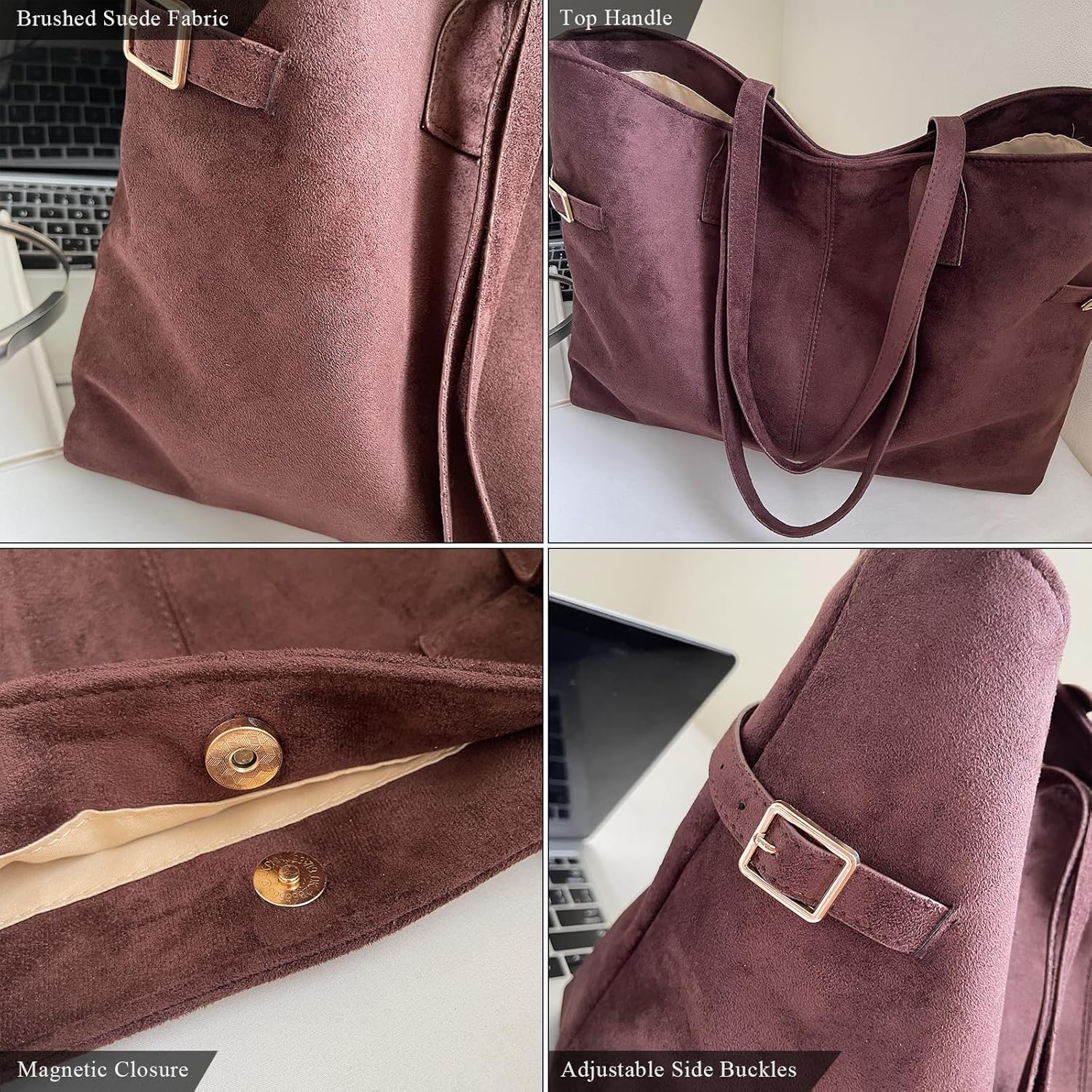 Suede Purse Fall Large Suede Tote Bag for Women Vintage Shoulder Handbag - Image 5