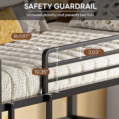 Miniatura 5 de LIKIMIO Litera, literas triples de tamaño individual sobre individual sobre individual sobre individual con 2 escaleras, marco de metal con