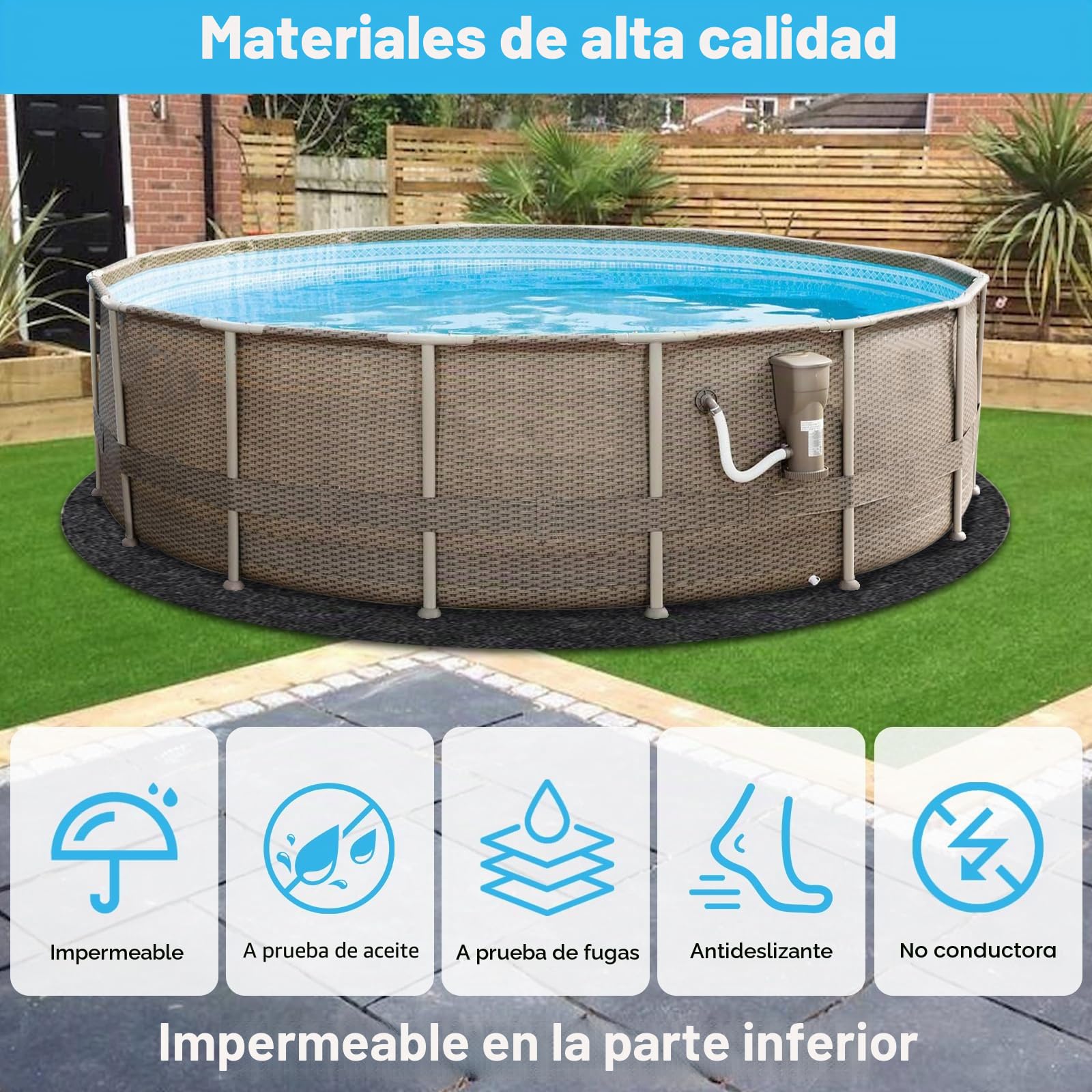 Colchoneta de hidromasaje de 200 cm, Base de Piscina Antideslizante Redonda, Base de Piscina Antideslizante Impermeable para Exterior, colchoneta de Piscina, Lona de Suelo de Piscina Plegable