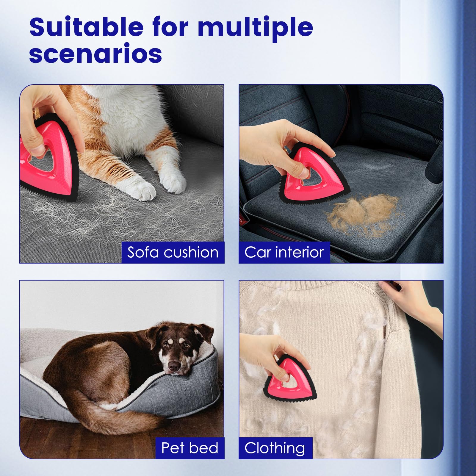 Aoziqi Mini Pet Hair Remover, Cleaning Brush for Car Detailing, Auto Interior, Furniture, Sofas and Carpets, Handheld Triangle Carpet Dog Hair Remover - Reusable Plush and Fur Cleaning Supplies 4