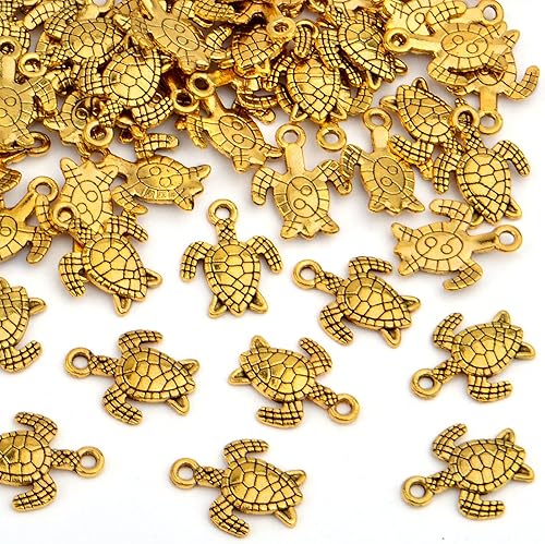 Miniatura 4 de 60 dijes chapados en oro de tortuga marina de aleación, animales, tortuga, colgantes, suministros para manualidades, collares, pulseras, joyería,