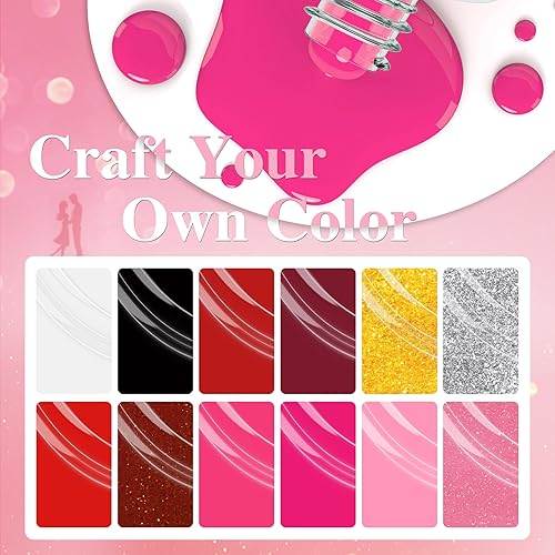 Miniatura 6 de ABAC Juego de esmaltes de gel de un solo paso, 12 colores rosa, rosa, rojo, kit de esmalte de uñas de gel negro, blanco, purpurina, dorado,