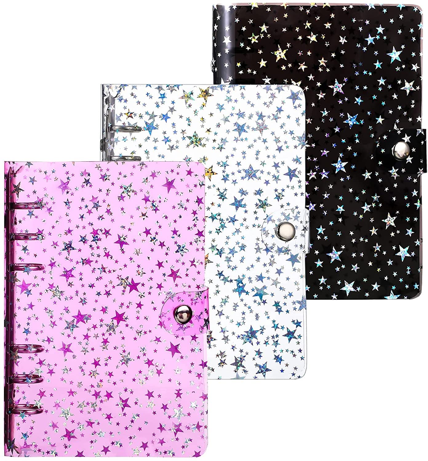 Confezione da 3 copertine per quaderni A6 in PVC con chiusura a bottone a pressione, ideali per agenda e cancelleria per ufficio, cartella resistente ed elegante per l'organizzazione di fogli sciolti.