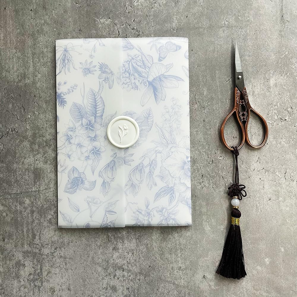 Vintage Scrapbook Paper,Decorative Craft Paper,Blue Flower Vellum Wrap Suitable for a 5 x 7 Wedding Invitation (Size : 60pcs) (Size : 100pcs) (Size : 80pcs)