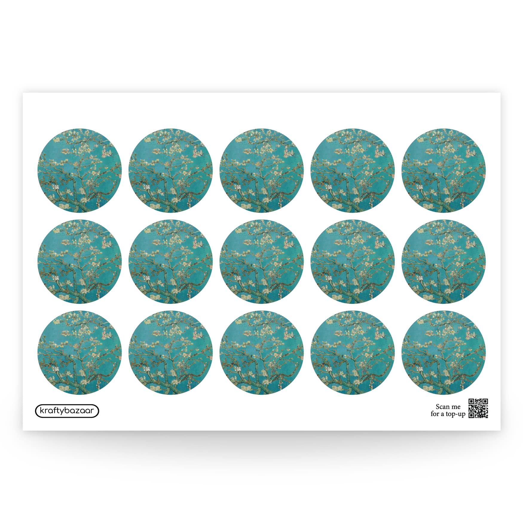 Vincent Van Gogh Almond Blossom Paper Labels, 37mm Self-Adhesive Stickers, Multipack Famous Paintings Craft Decor Labels (White Paper Labels, Pack of 360 Labels)