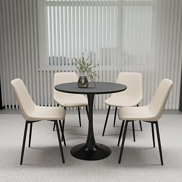 Round Dining Table Set, 31.5 Modern Dining Table Set for 4, Mid Century Dining Room Round Table and Chairs Set, 5 Piece Kitchen Table and Chairs Set for Kitchen Dining Room, Office, Coffee Shop