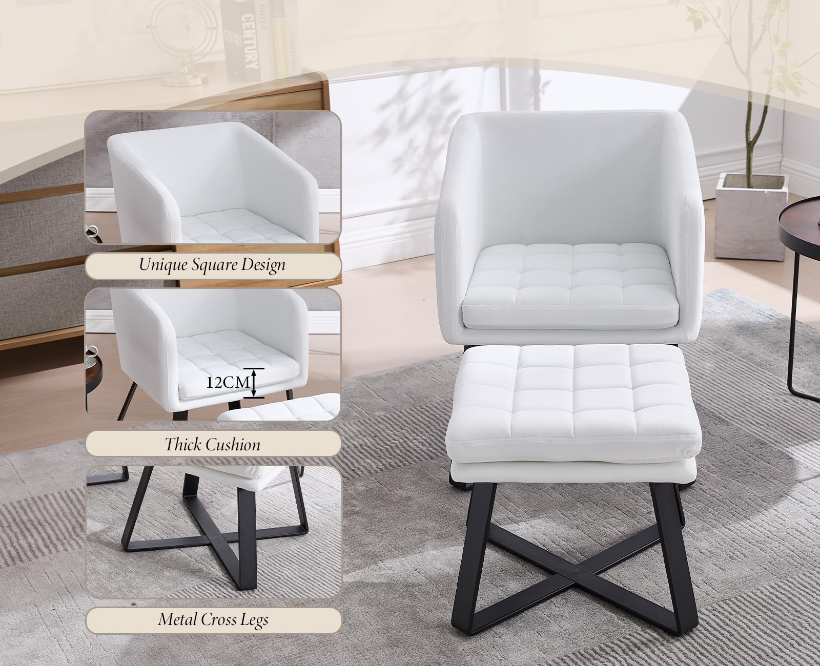 Ya-Home Set Poltrona Imbottita in Velluto con Pouf Poggiapiedi Poltrona Salotto Sedia da Salotto Poltroncina con Braccioli per Camera da Letto/Soggiorno, Beige