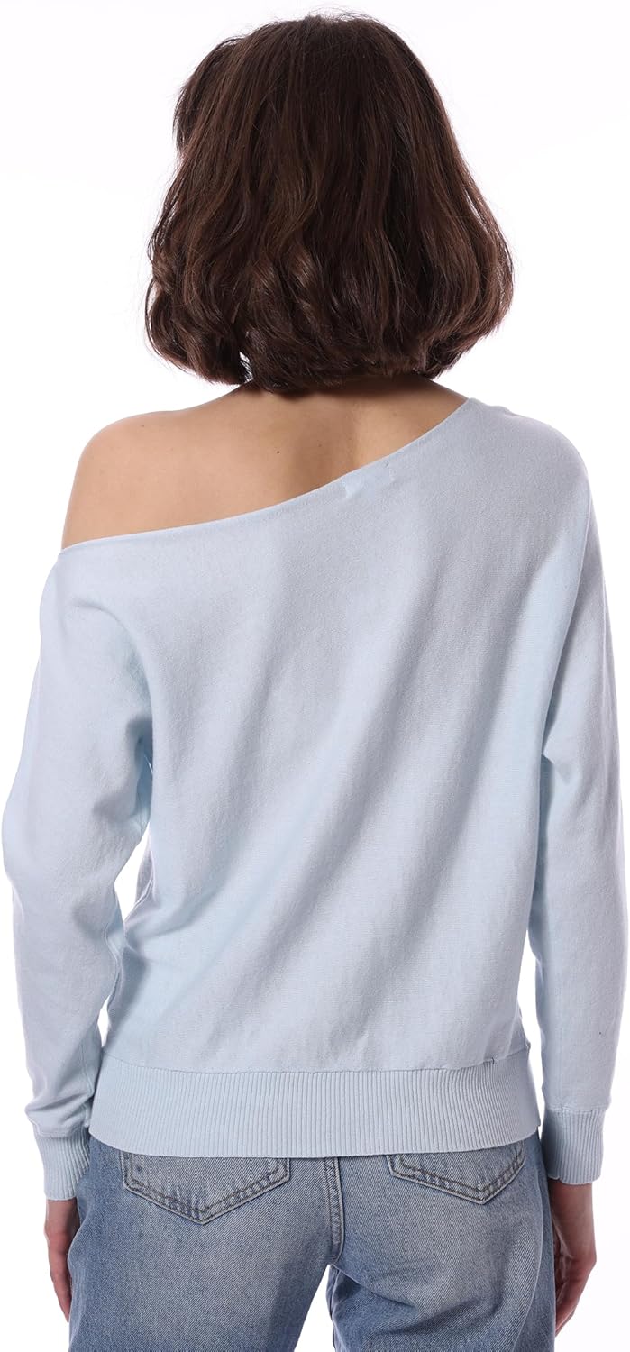 Minnie Rose Womens Long Sleeve Off The Shoulder Cotton Cashmere Pull Over Sweater - Image 3