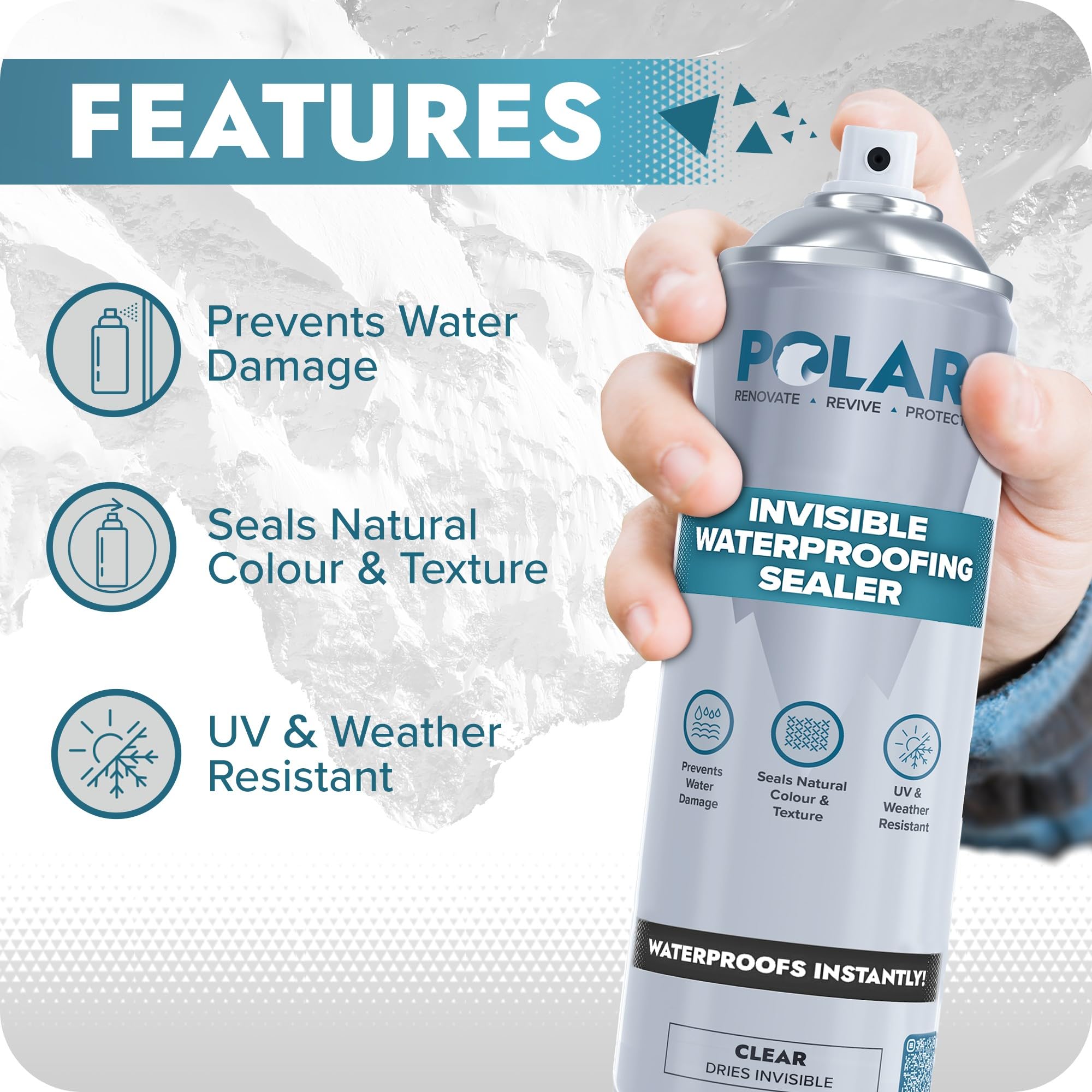 Polar Invisible Waterproof Sealer Clear - 6 x 600ml, 600ml (Pack of 6) - Image 3