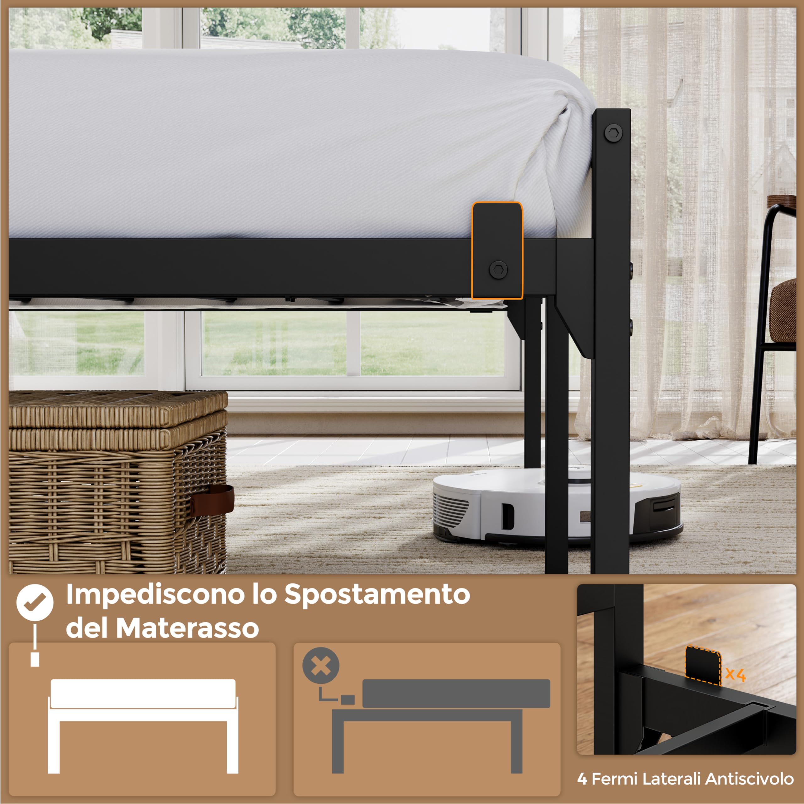 Yaheetech Letto 160 × 200 cm in Metallo, Letto Matrimoniale con Illuminazione a LED e Stazione di Ricarica, Struttura Letto con Testiera in Legno e Rack Laterale, Facile da montare