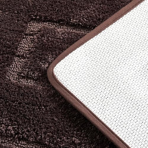 Miniatura 6 de WPM - Juego combinado de alfombras de baño, cortina de ducha y toallas. Juego de baño con estampado de hojas de color marrón chocolate (caña