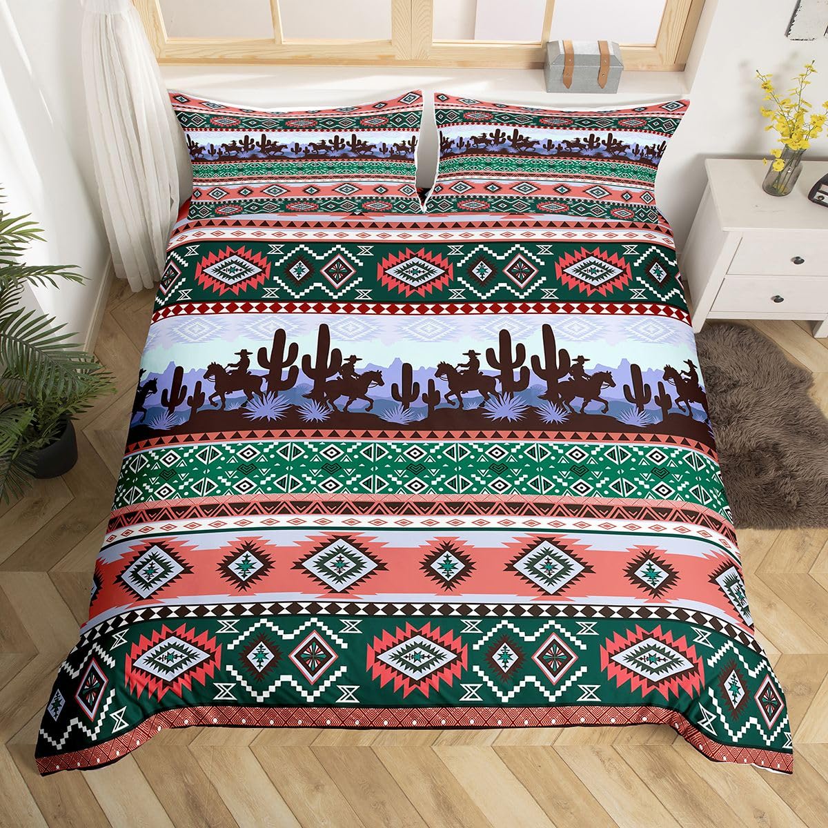 Loussiesd Southwestern Cowboys Duvet Cover Cot Size Aztec Bohemian Bedding Set for Boys Girls Boho Stripe Comforter Cover Pink Purple Bedroom Decor 2Pcs No Comforter With 1 Pillowcase โ image 1